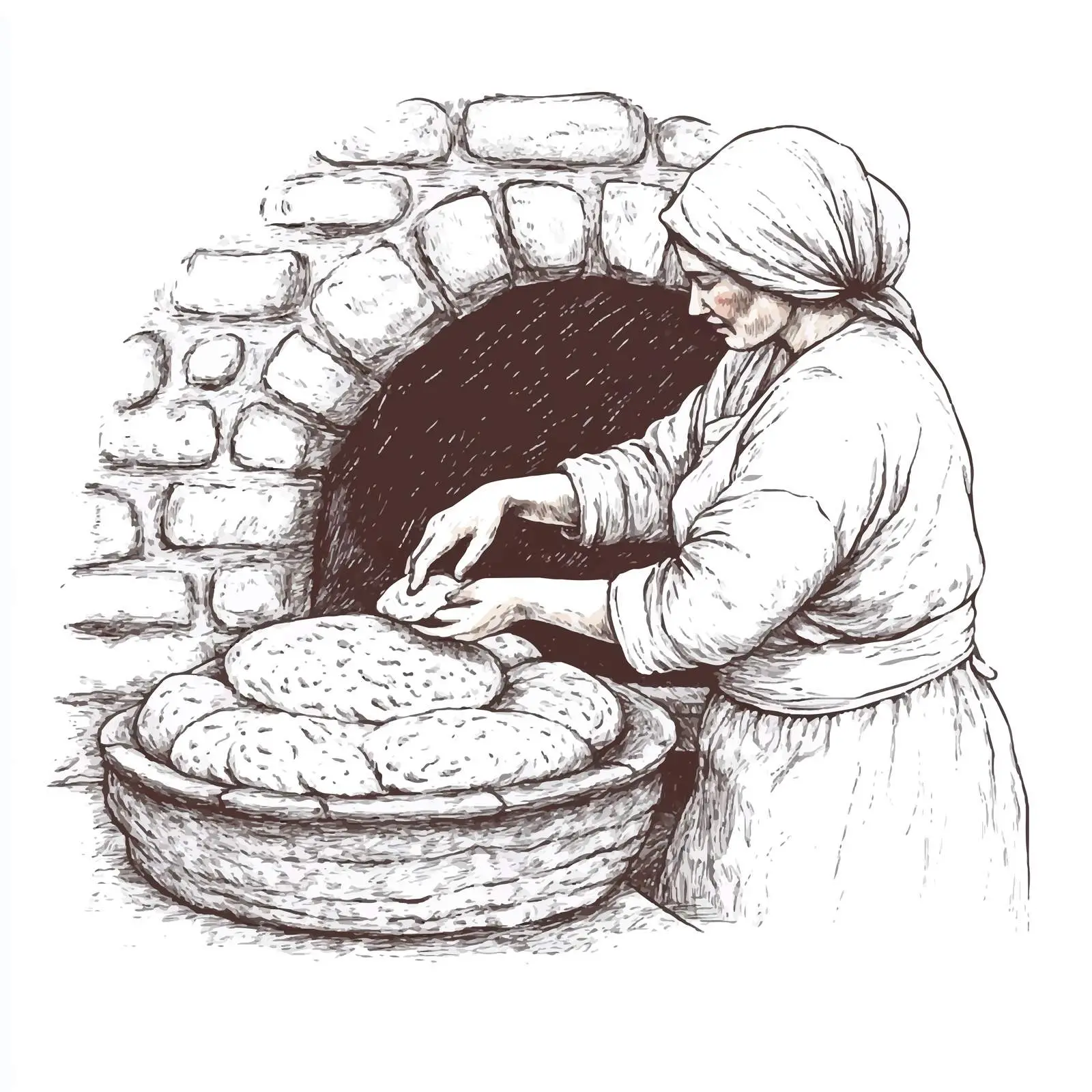Azeri Woman Making Tandir Bread Sketch — free download from Dotvec