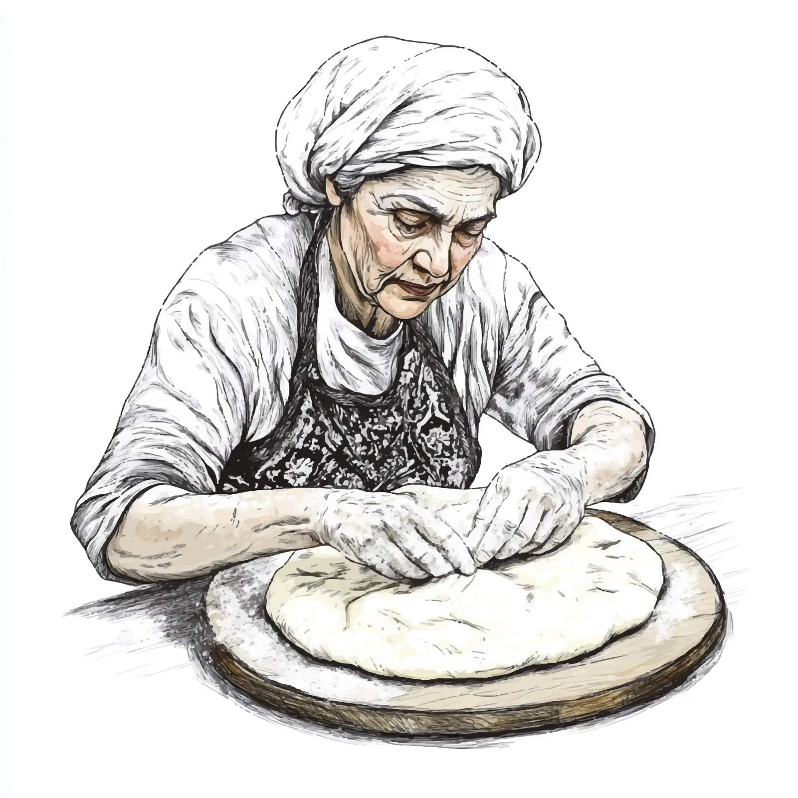 Azeri Woman Making Tandir Bread Illustration — free download from Dotvec