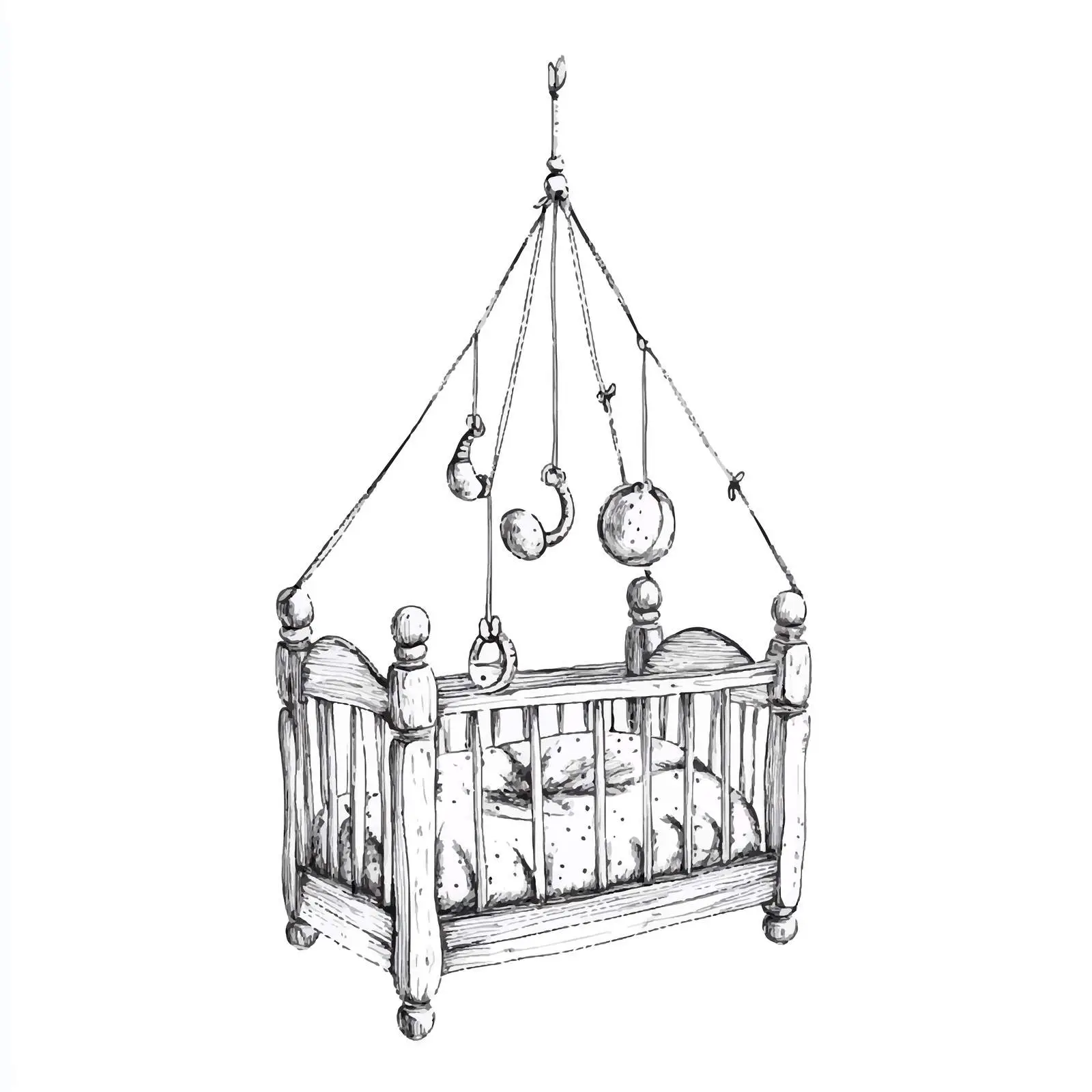 Hand Drawn Baby Rattle Bed Carousel Sketch — free download from Dotvec