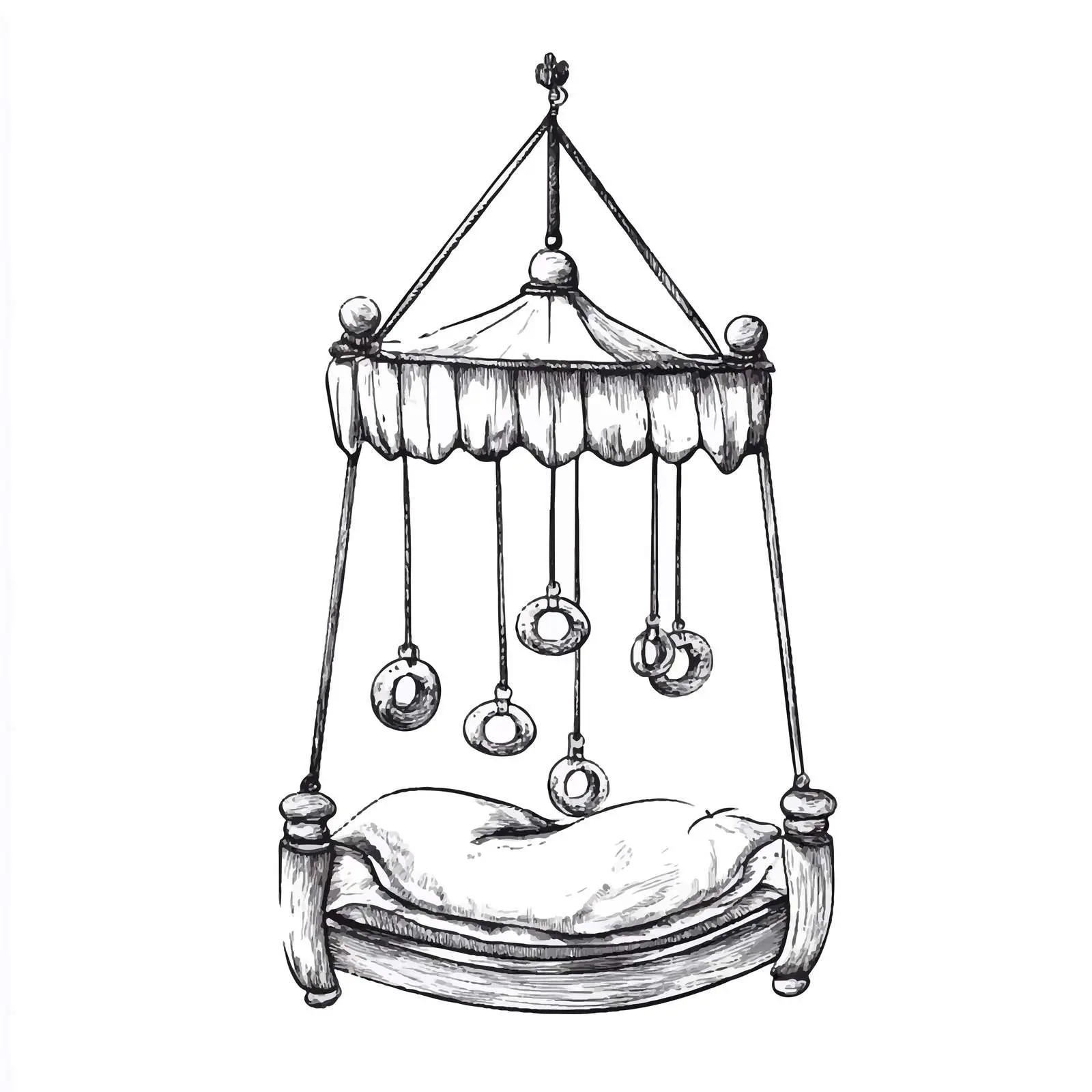 Hand-Drawn Bed Carousel Rattle Sketch — free download from Dotvec