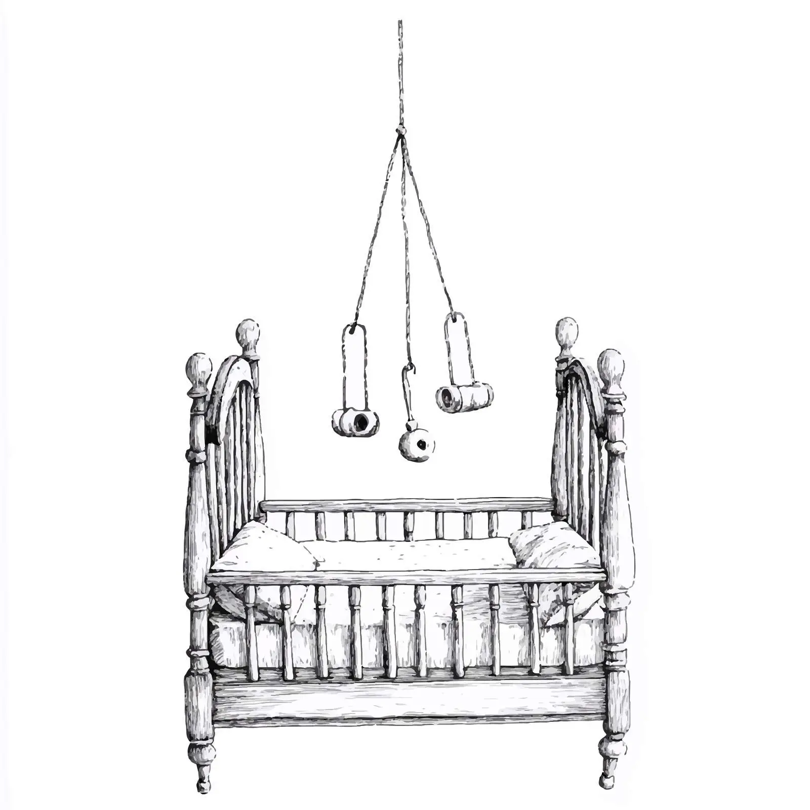 Hand Drawn Baby Bed Carousel Rattle — free download from Dotvec