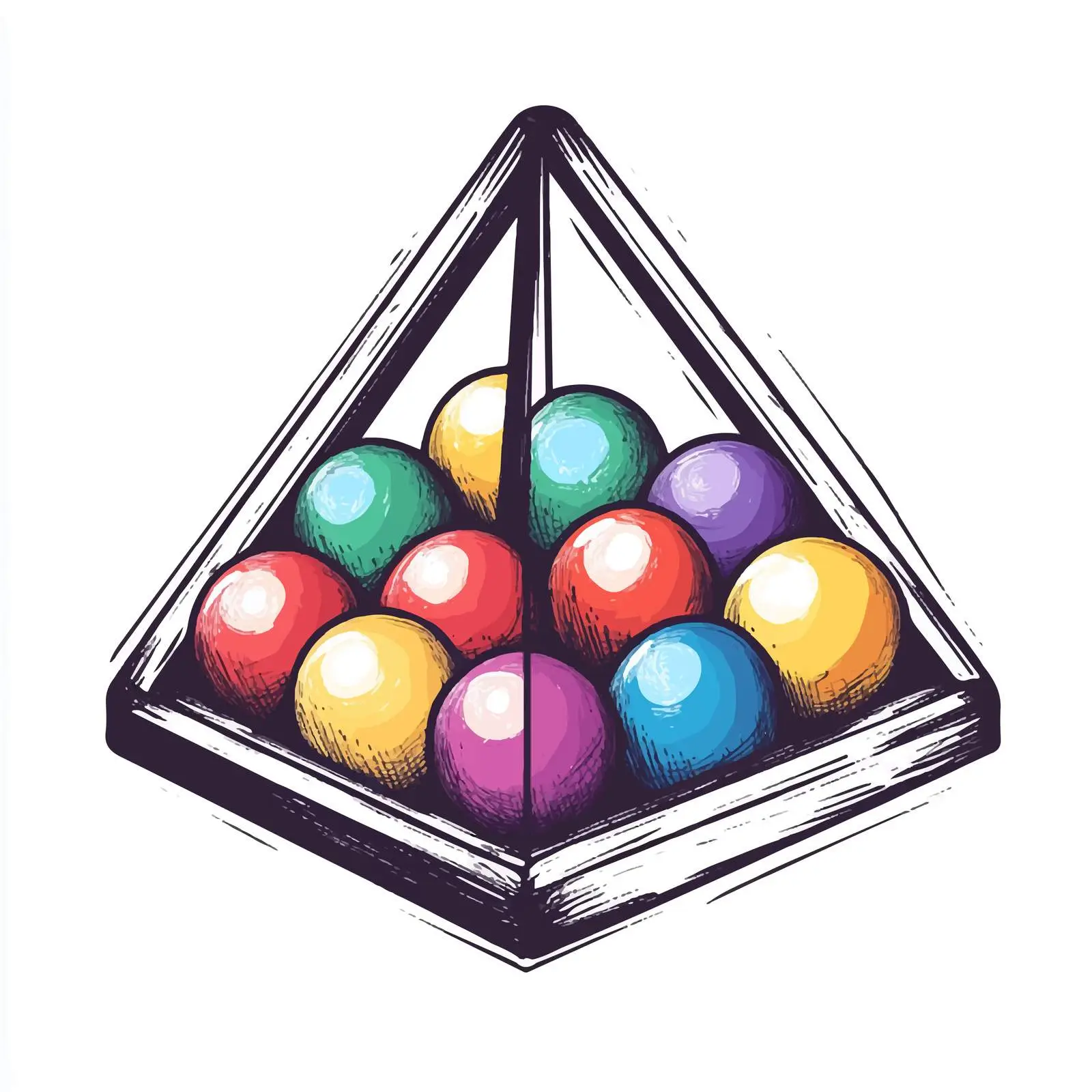 Hand-Drawn Billiard Balls in Triangle Rack – free pool table image from Dotvec