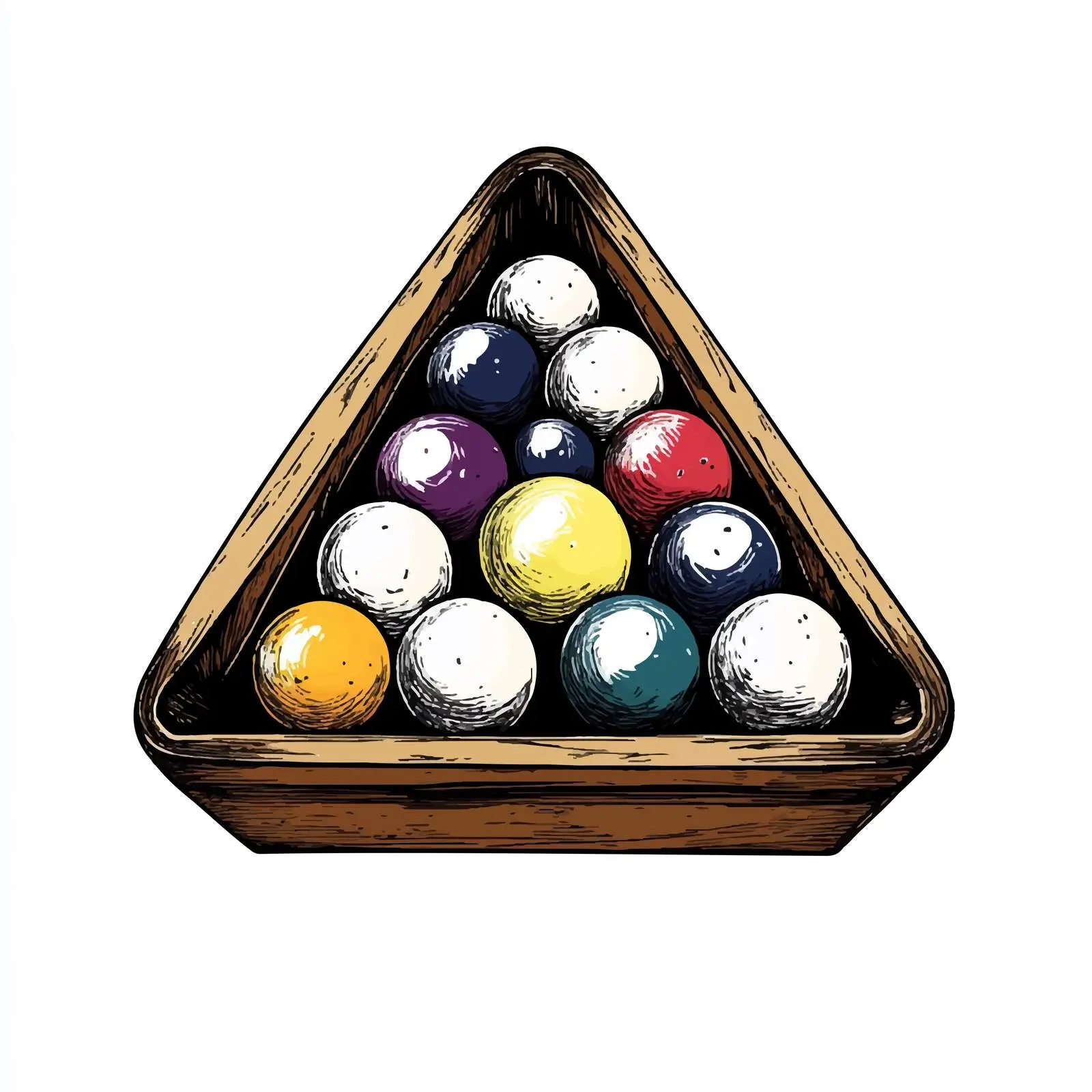 Hand-Drawn Billiard Balls in Triangle Rack — free download from Dotvec