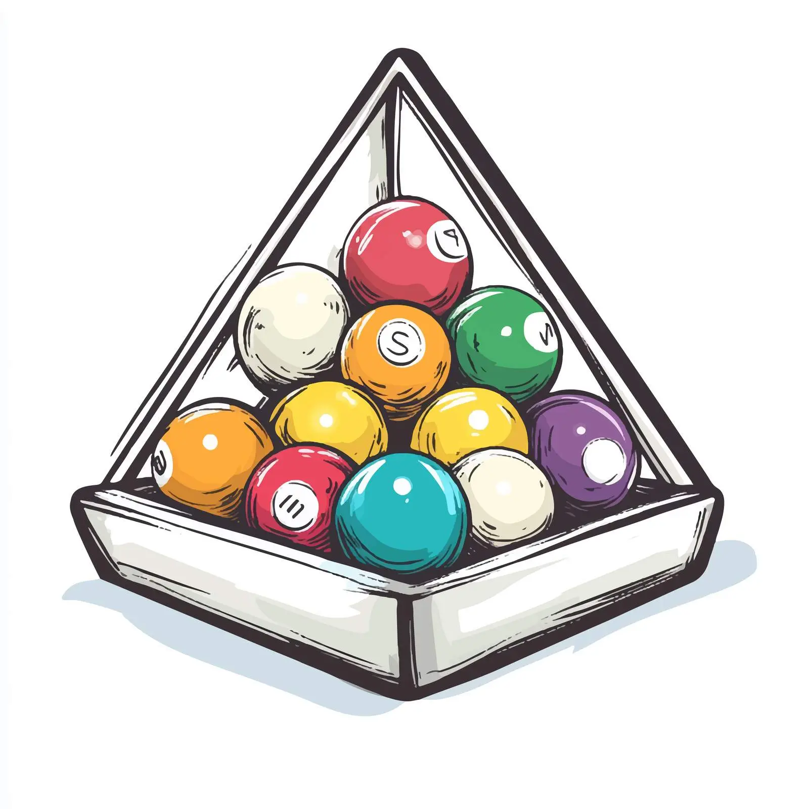 Hand-Drawn Billiard Balls in Triangle Rack — free download from Dotvec
