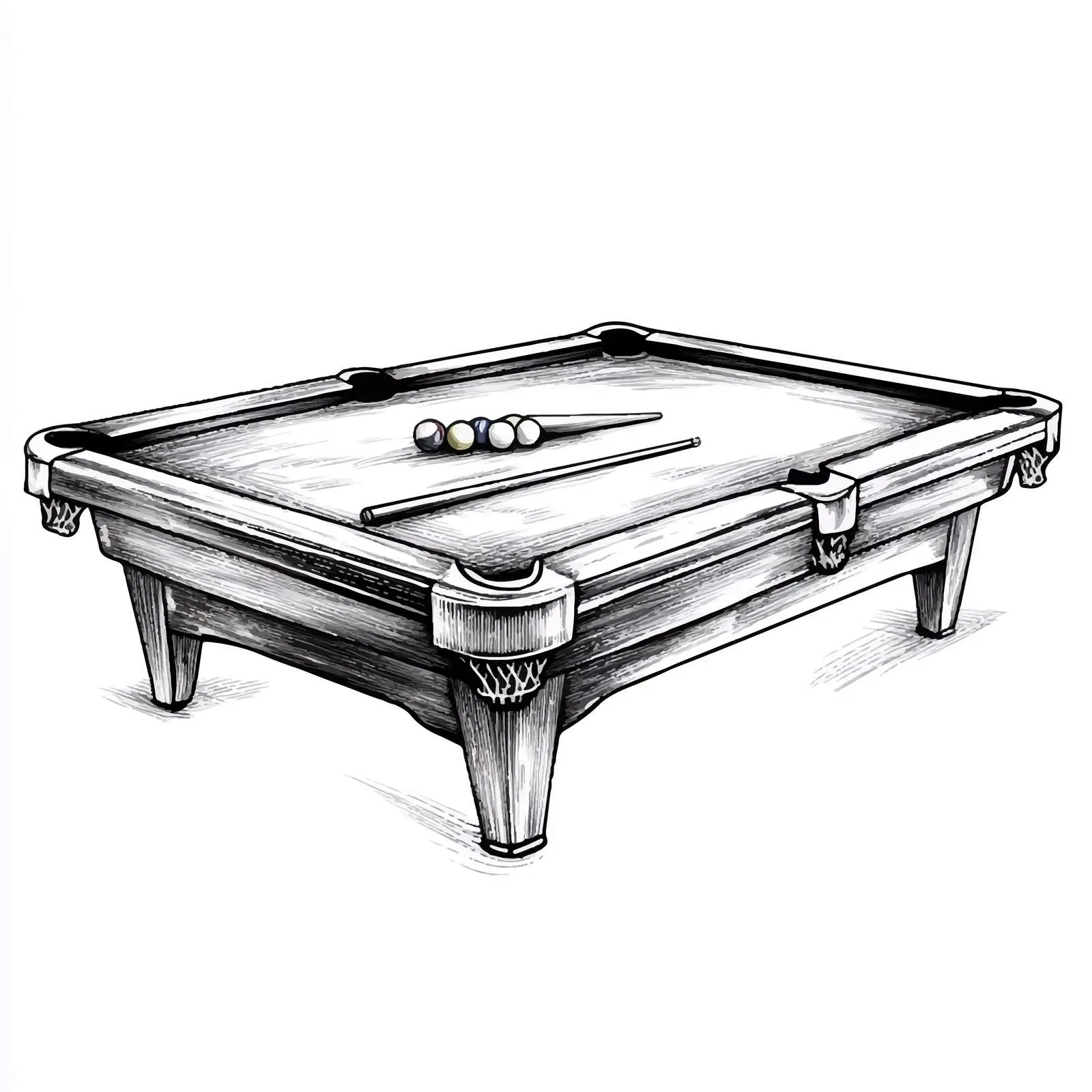 Hand-Drawn Billiard Table Sketch on White Background – free pool table image from Dotvec