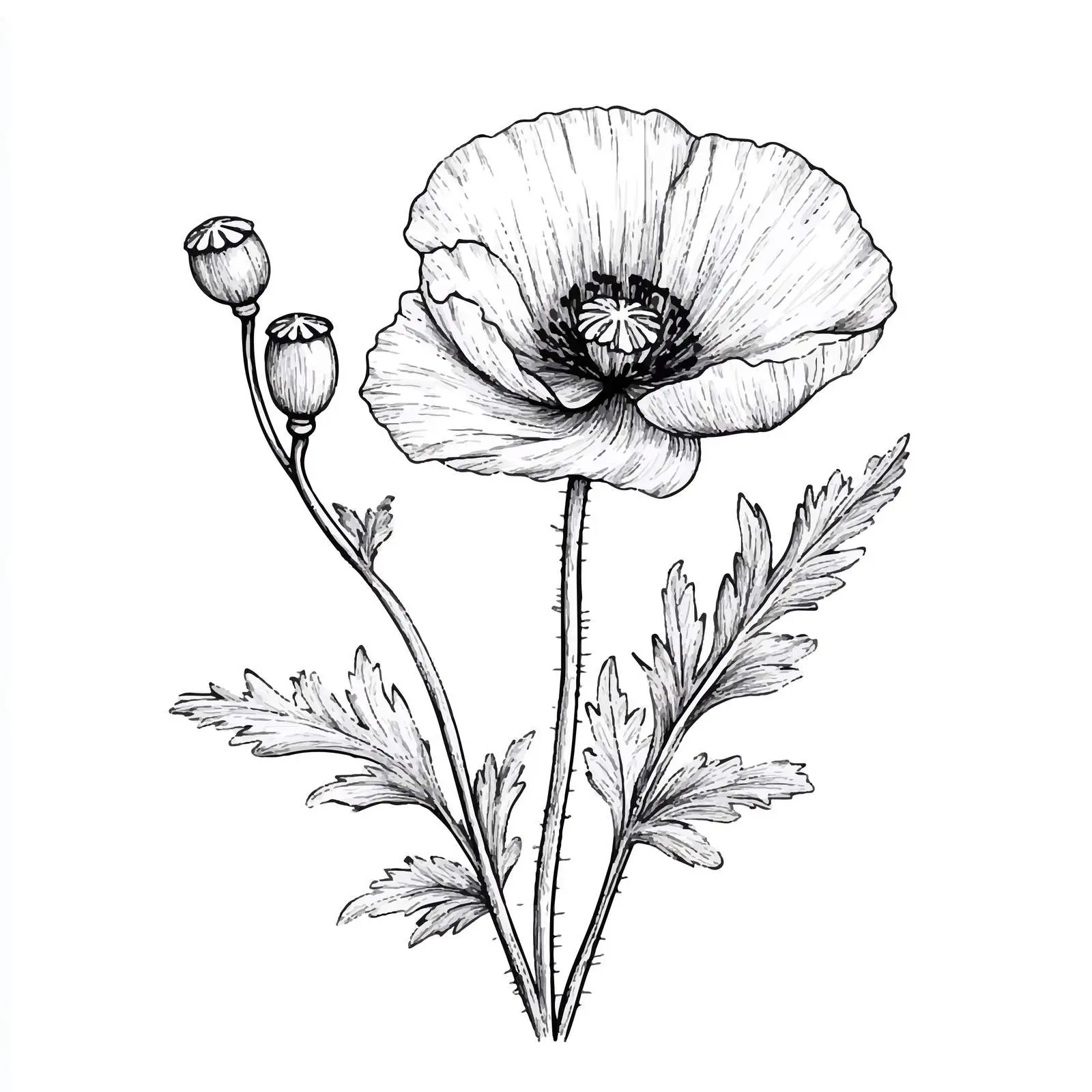 Hand-Drawn Blooming Poppy Flower Vector Art — free download from Dotvec