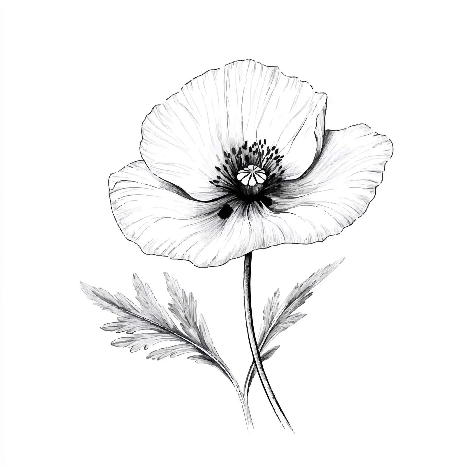 Hand-Drawn Poppy Flower Illustration on White Background — free download from Dotvec