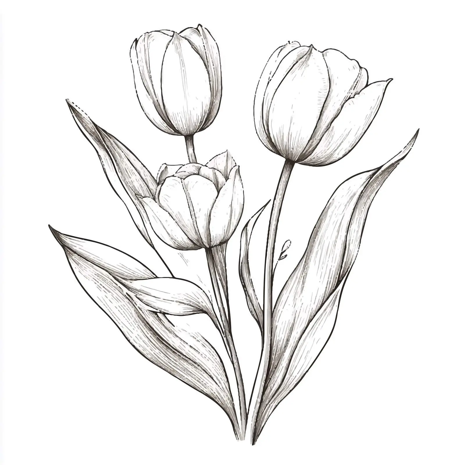 Hand-Drawn Blooming Tulip Sketch on White Background — free download from Dotvec