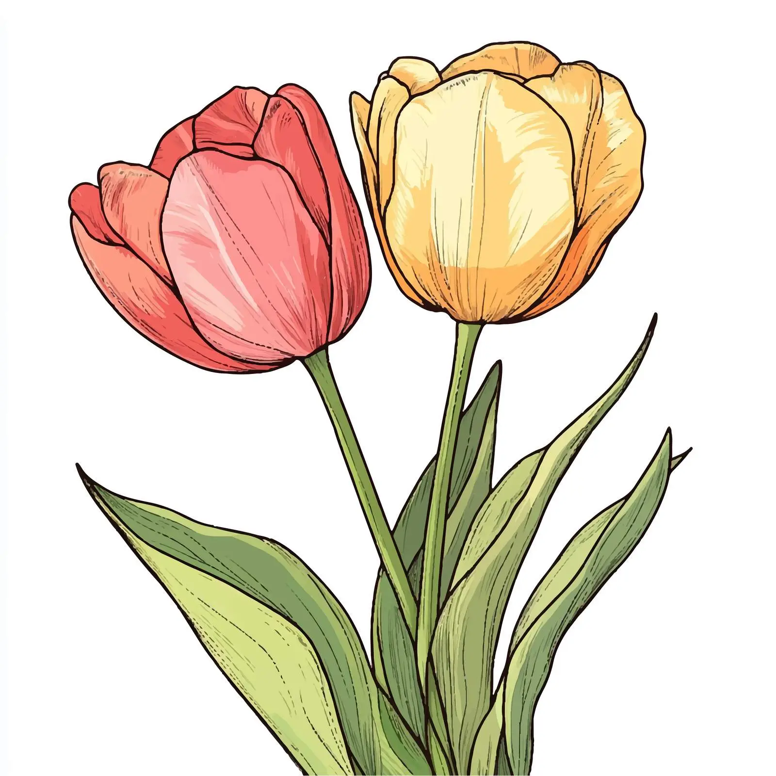 Hand-Drawn Blooming Tulip Sketch on White Background — free download from Dotvec