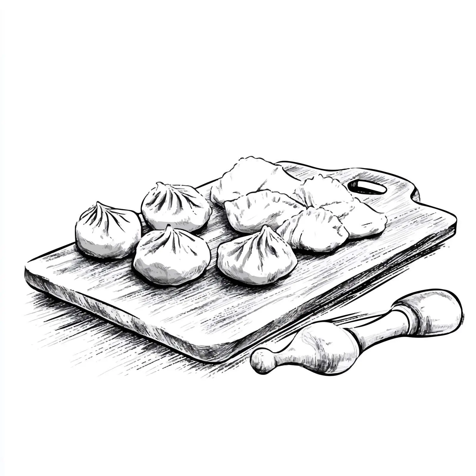 Hand Drawn Dumplings and Rolling Pin Sketch — free download from Dotvec