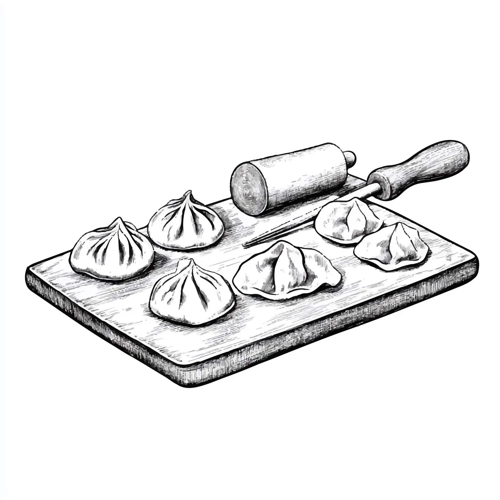 Hand-Drawn Dumplings and Rolling Pin Vector — free download from Dotvec