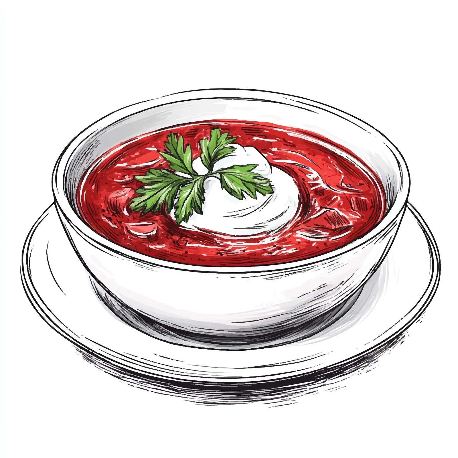 Hand-Drawn Borscht with Sour Cream Sketch — free download from Dotvec