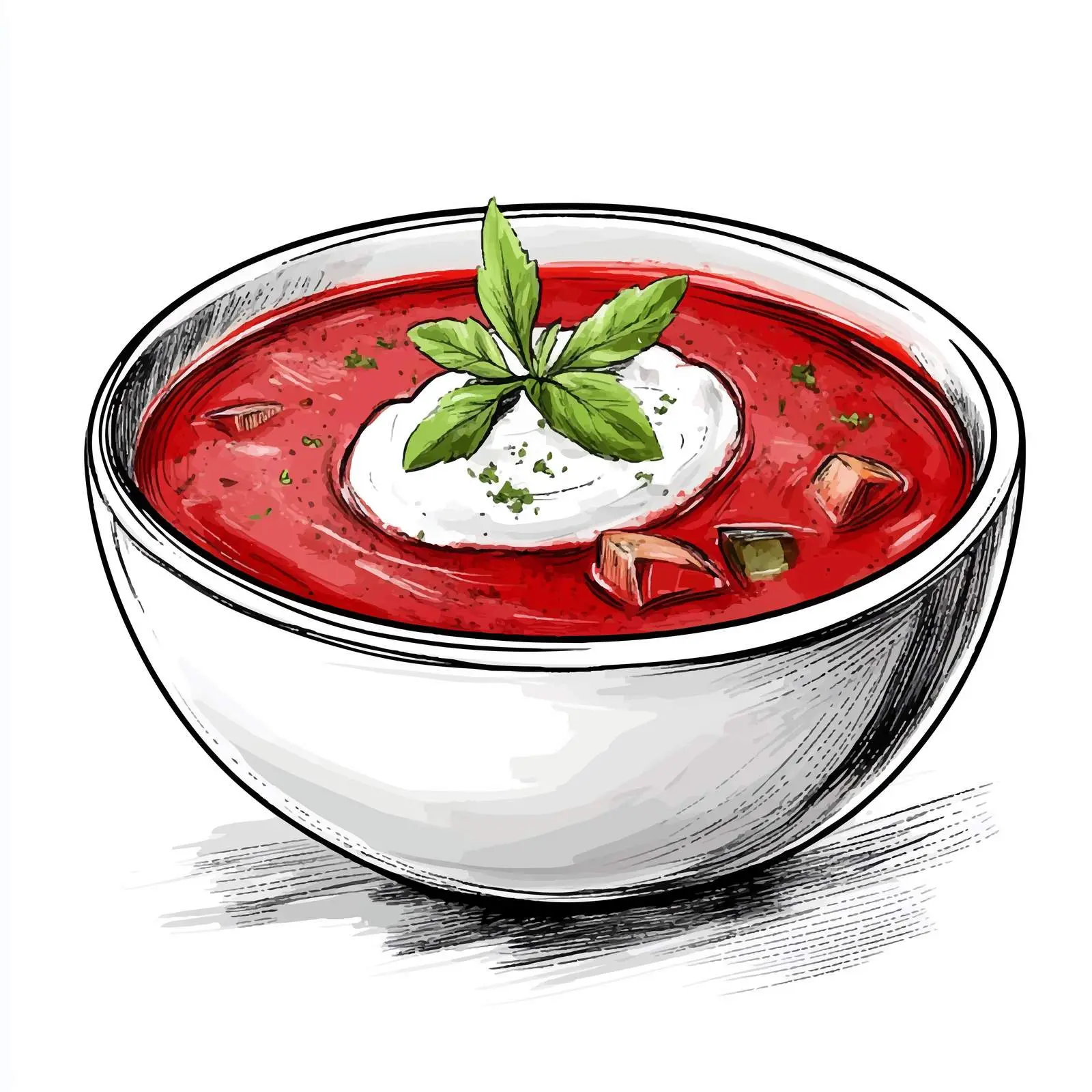 Hand-Drawn Borscht with Sour Cream Sketch – free borscht image from Dotvec