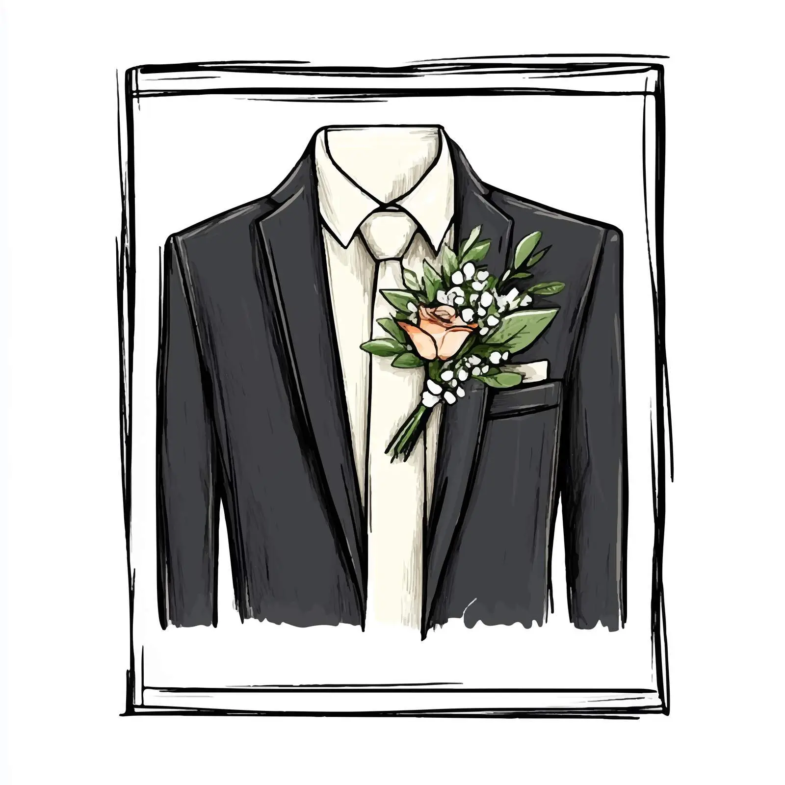 Hand-Drawn Boutonniere Sketch on Suit — free download from Dotvec