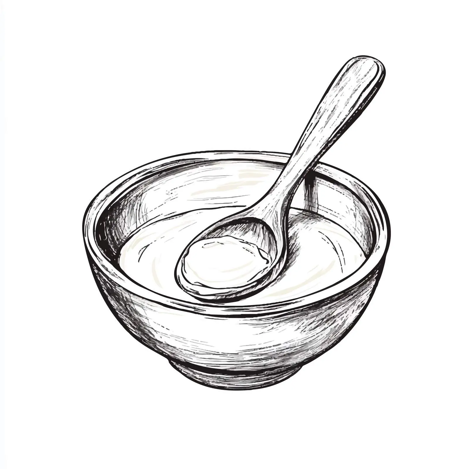 Hand-Drawn Bowl with Spoon Sketch — free download from Dotvec