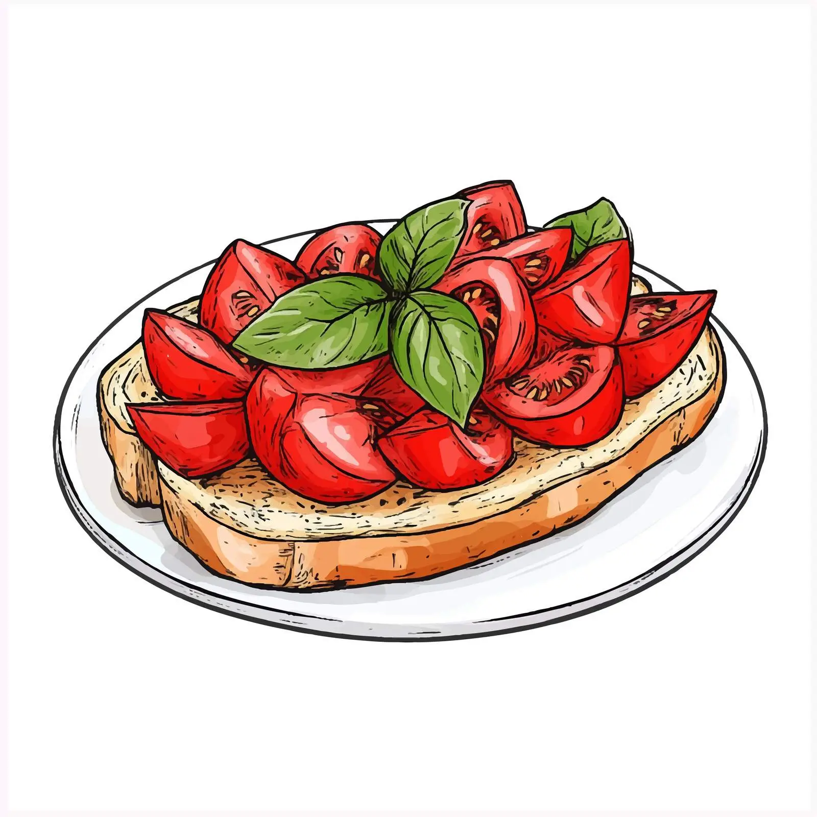Hand-Drawn Bruschetta with Tomato and Basil Sketch — free download from Dotvec