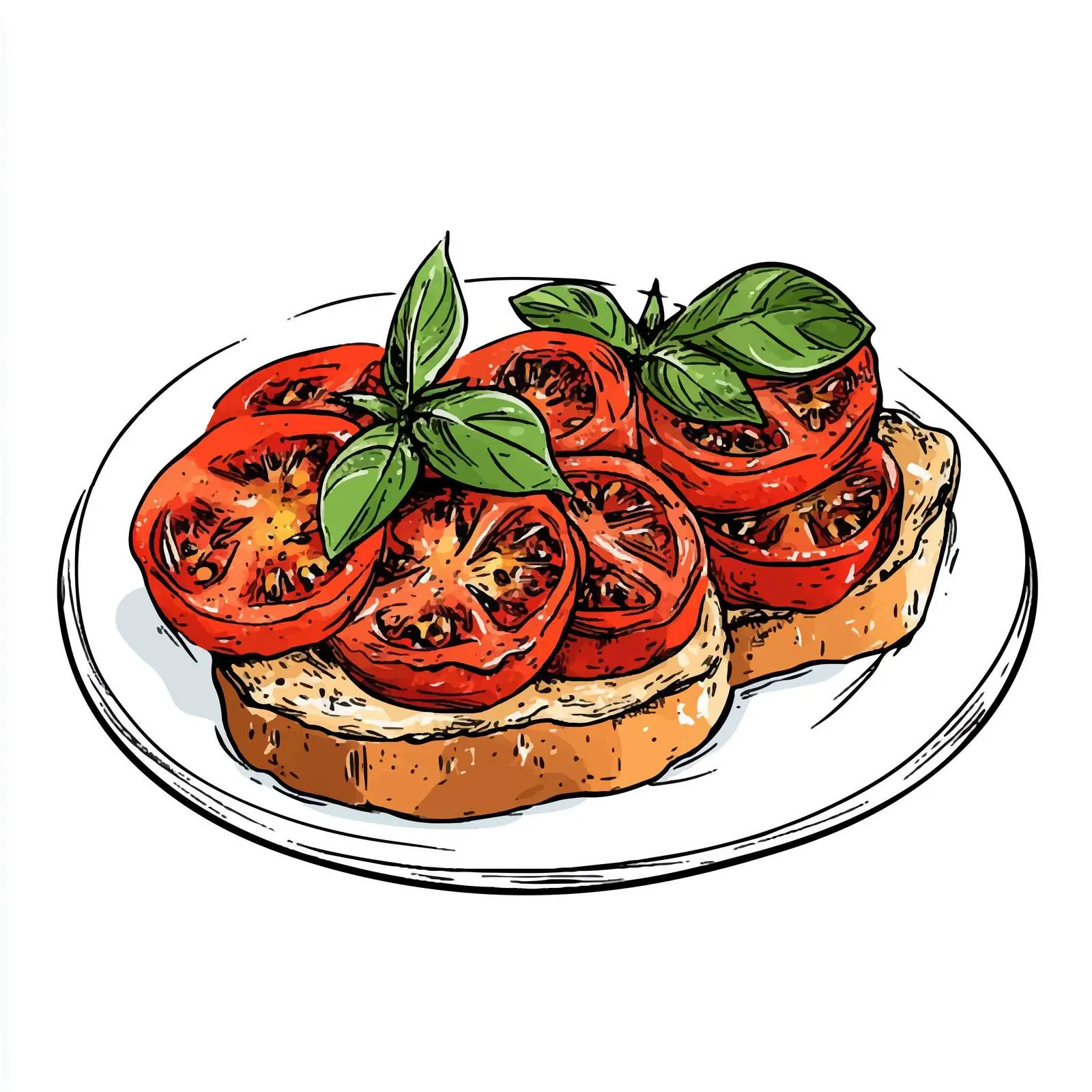 Hand-Drawn Bruschetta with Tomato and Basil — free download from Dotvec