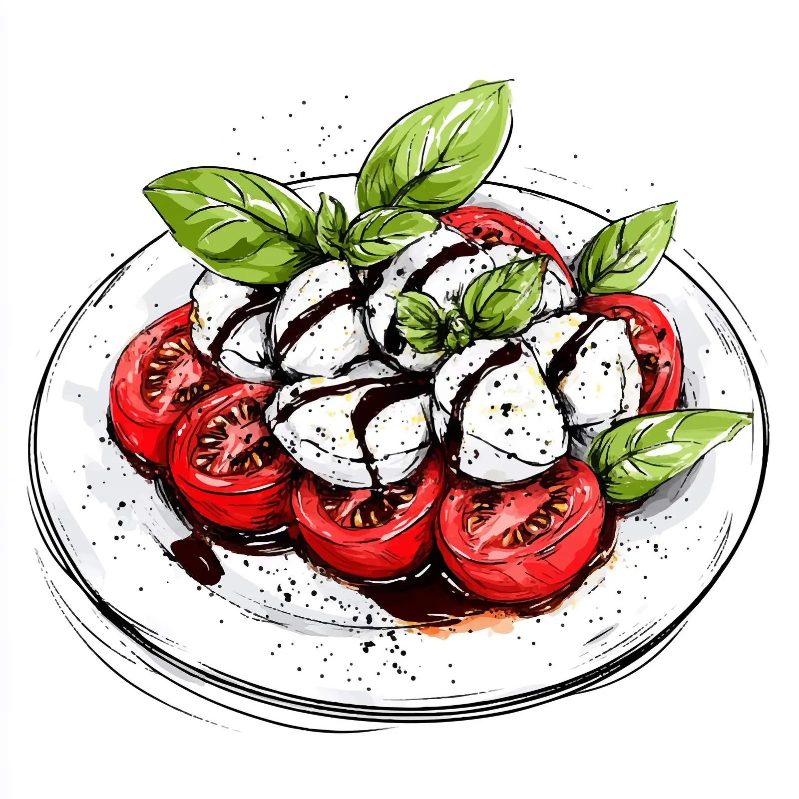 Hand-Drawn Caprese Salad Sketch with Balsamic Glaze — free download from Dotvec