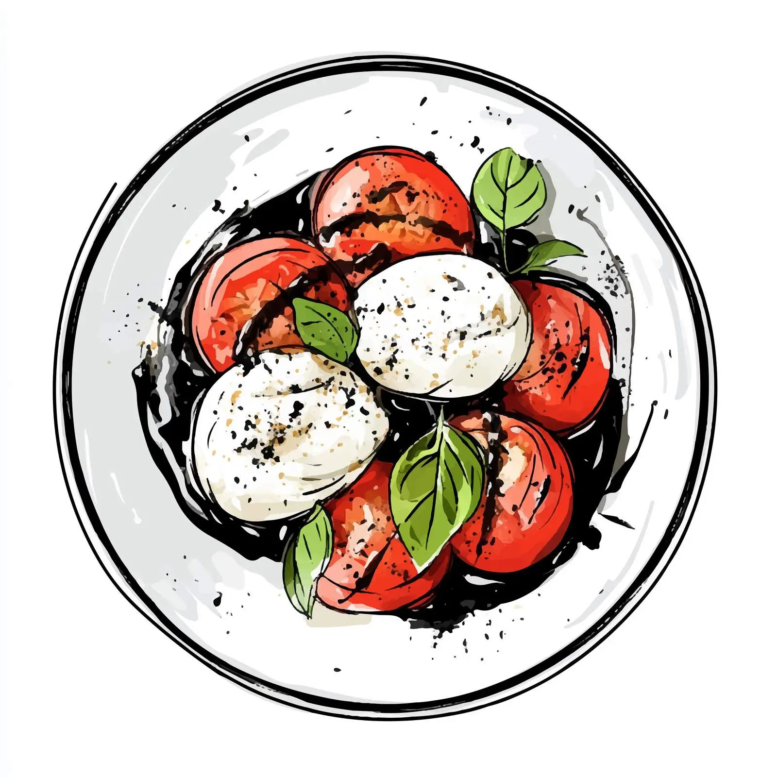 Hand-Drawn Caprese Salad Illustration with Balsamic Glaze — free download from Dotvec