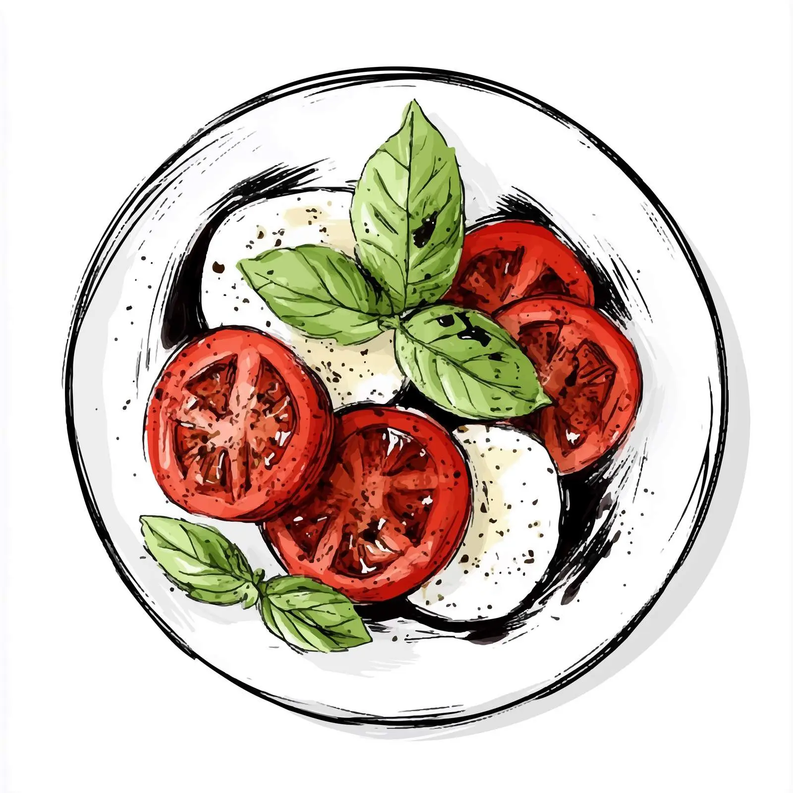Hand-Drawn Caprese Salad Sketch with Balsamic Glaze — free download from Dotvec