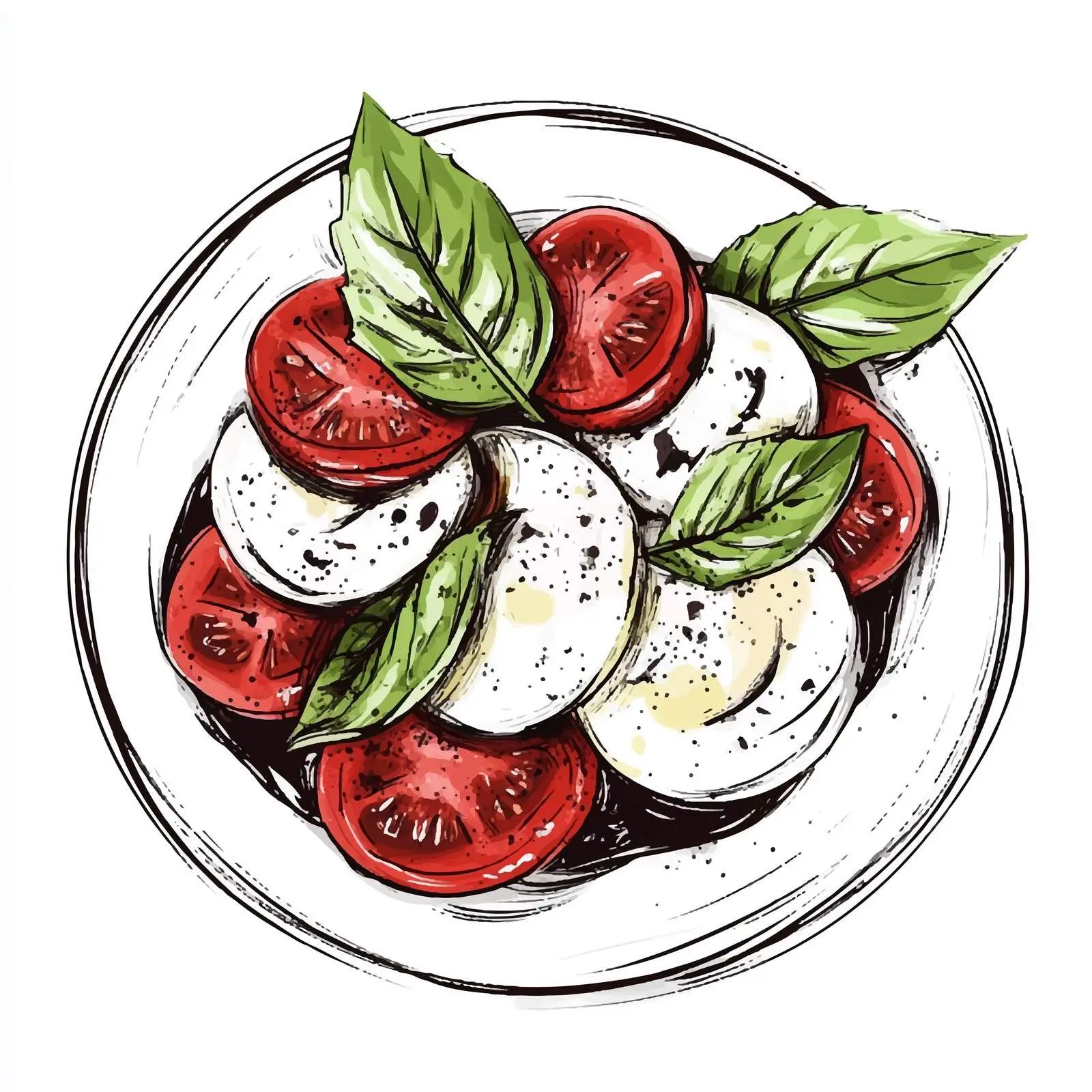 Hand Drawn Caprese Salad Sketch with Balsamic Glaze — free download from Dotvec
