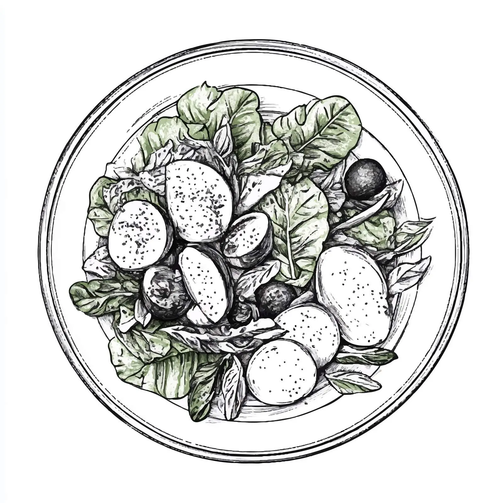 Classic French Nicoise Salad Hand-Drawn Sketch — free download from Dotvec