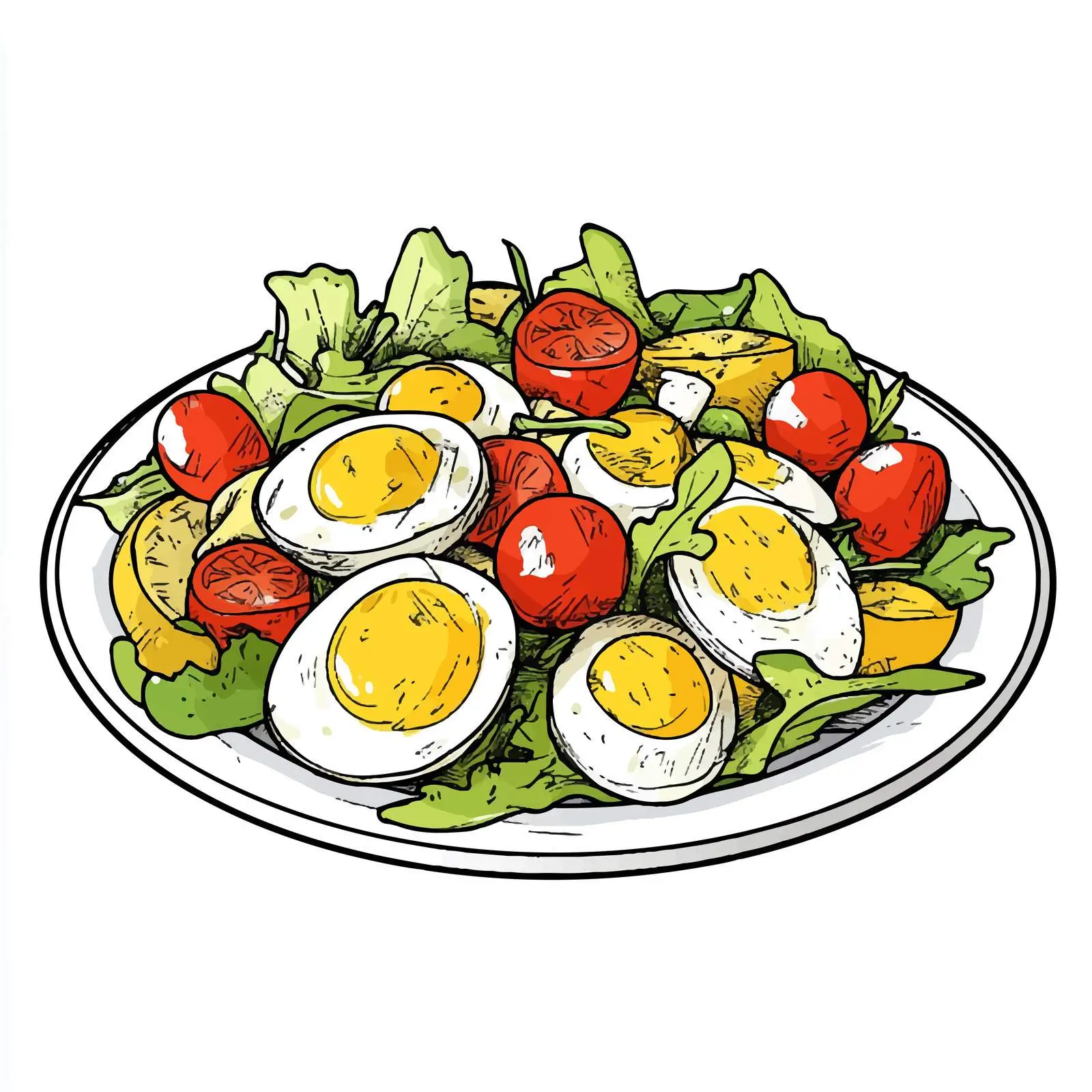 Classic French Nicoise Salad Hand-Drawn Sketch — free download from Dotvec