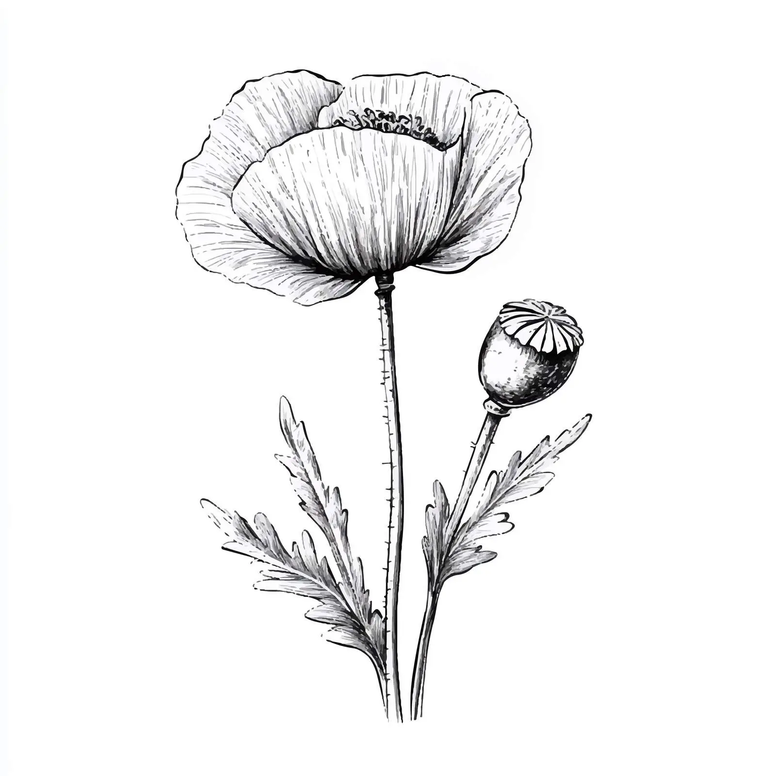 Hand-Drawn Closed Poppy Bud Vector Illustration — free download from Dotvec