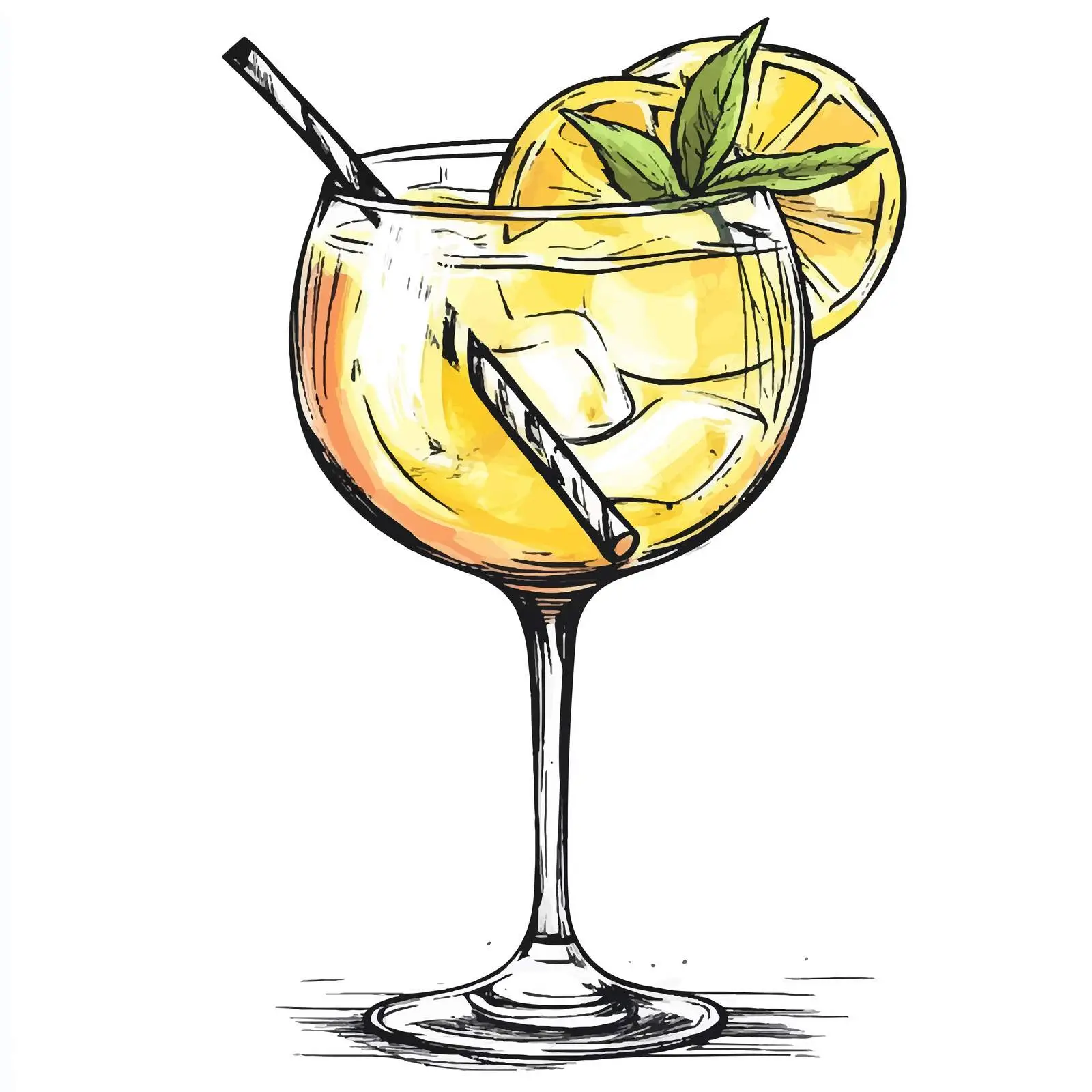 Hand-Drawn Cocktail in Balloon Wine Glass — free download from Dotvec