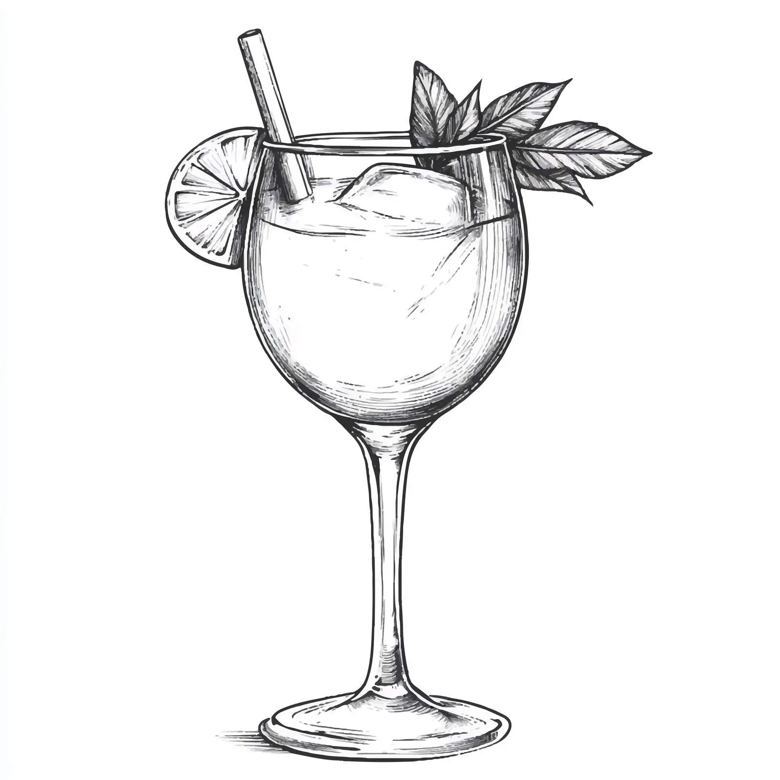 Hand-Drawn Cocktail in Balloon Wine Glass — free download from Dotvec