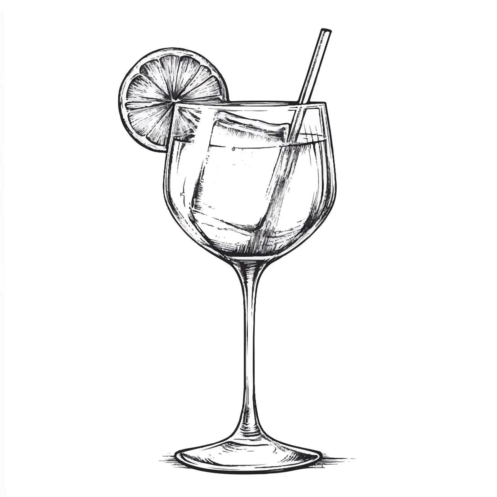 Hand Drawn Cocktail in Balloon Wine Glass — free download from Dotvec