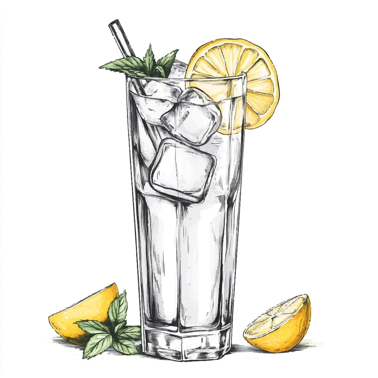 Hand-Drawn Highball Cocktail Drink Sketch — free download from Dotvec