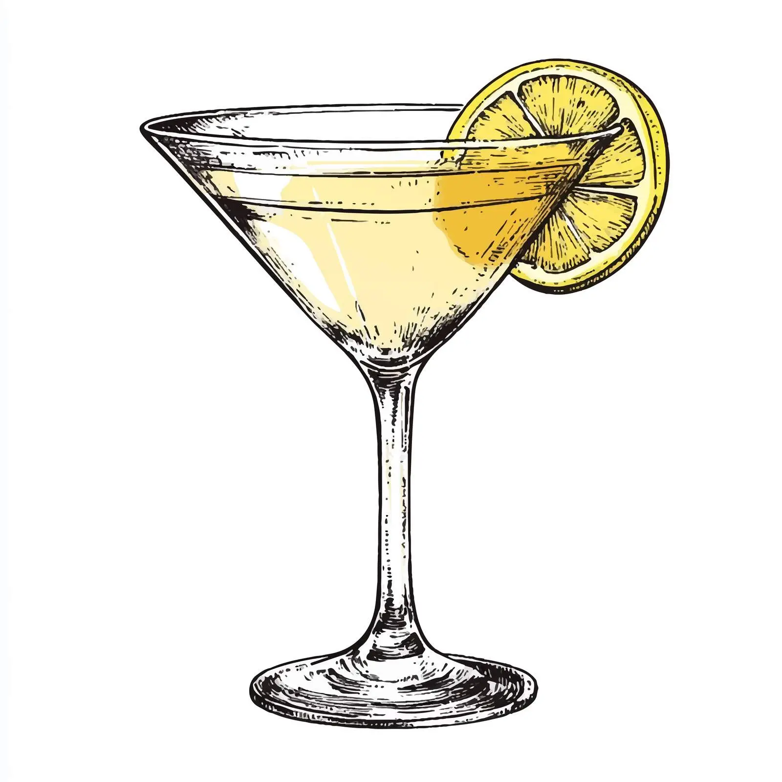 Hand-Drawn Martini Cocktail Sketch with Lemon — free download from Dotvec