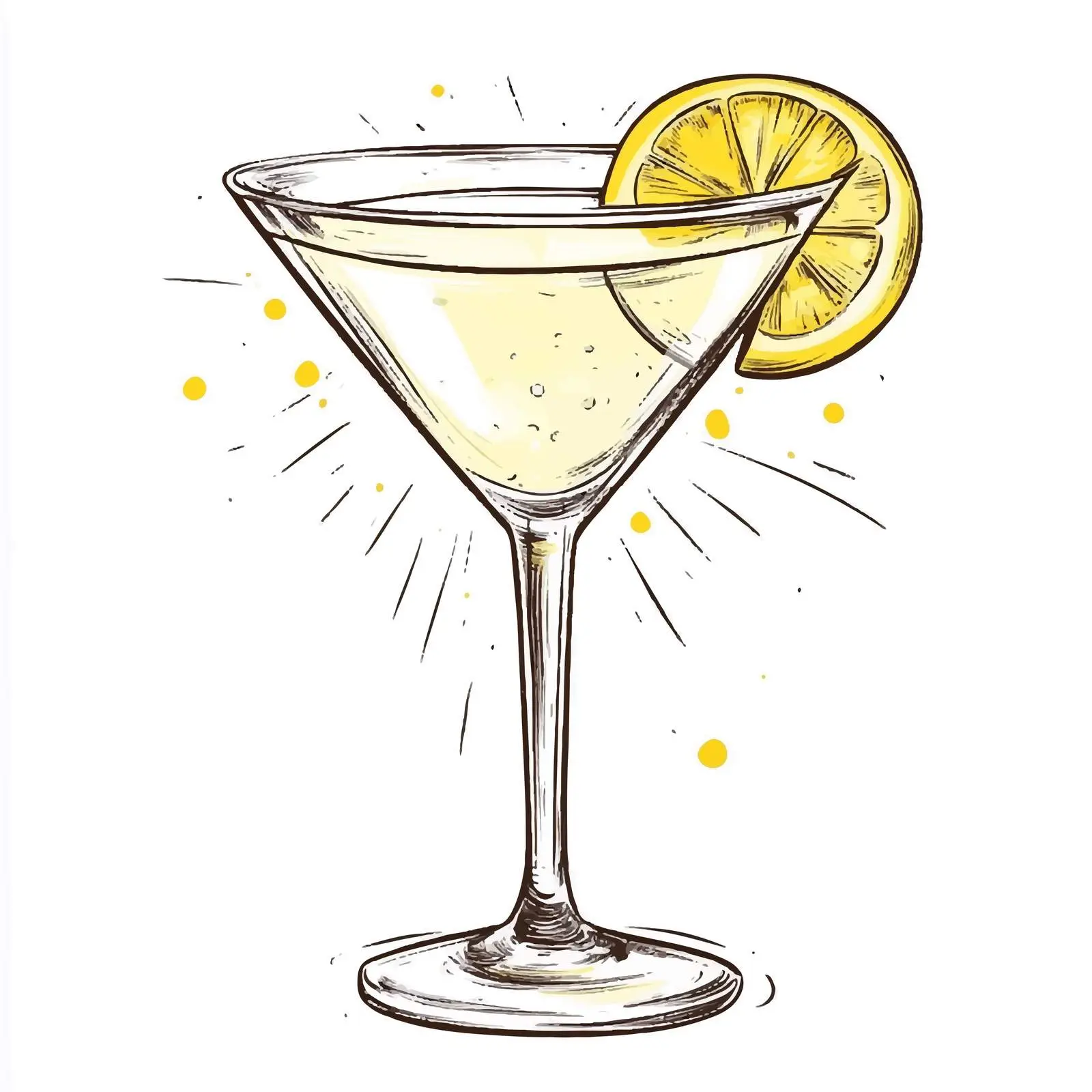 Hand-Drawn Martini Cocktail Sketch with Lemon — free download from Dotvec