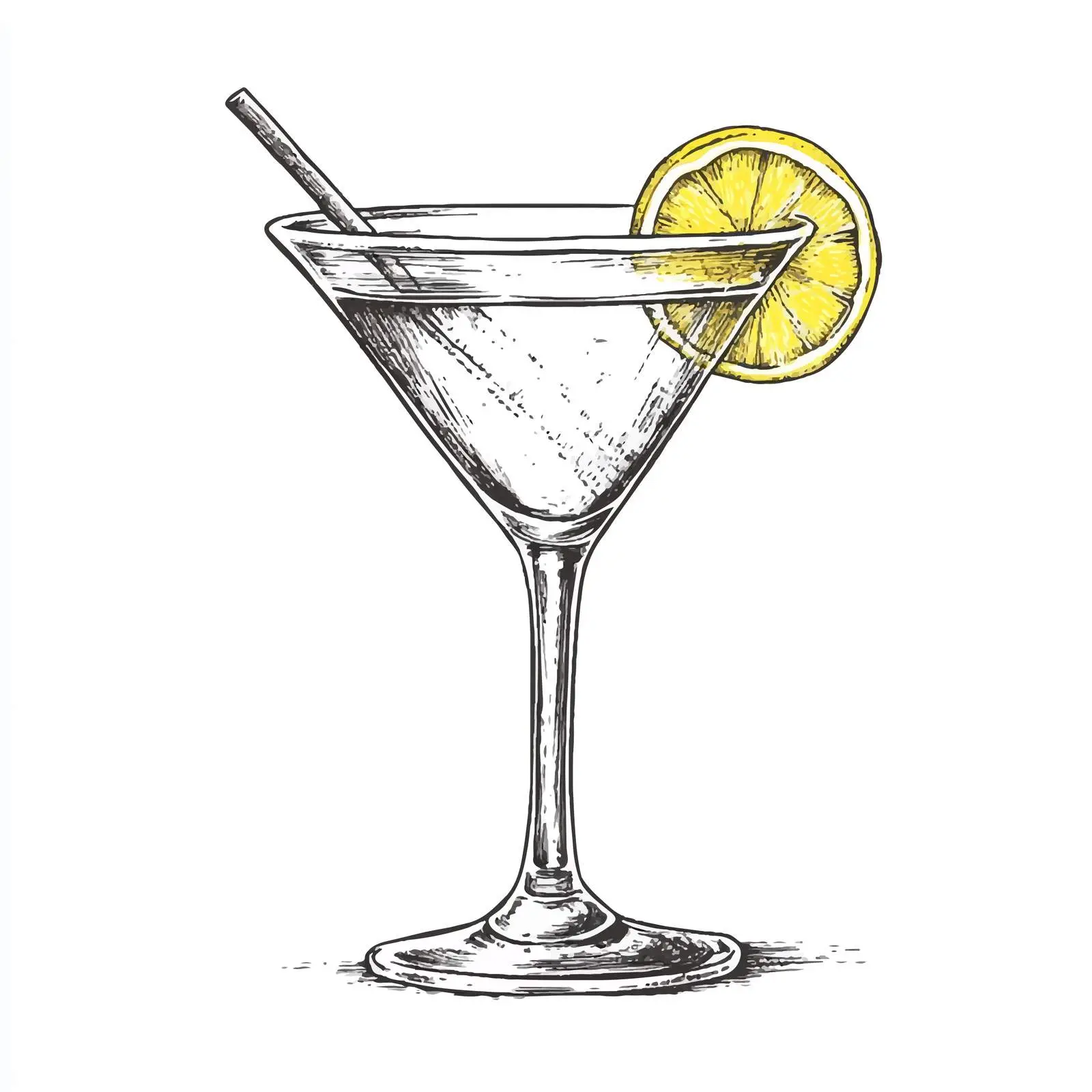 Hand-Drawn Martini Cocktail Sketch with Lemon — free download from Dotvec