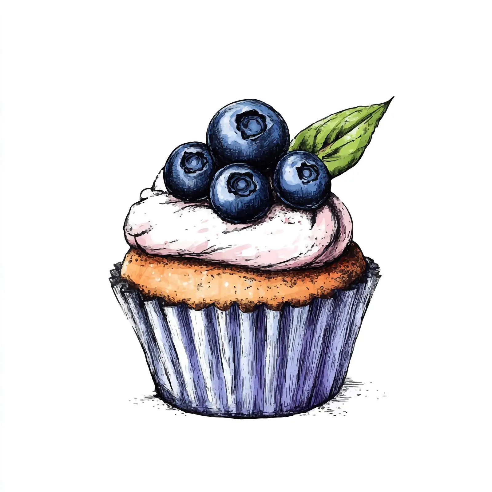 Hand-Drawn Blueberry Cupcake Sketch on White Background — free download from Dotvec