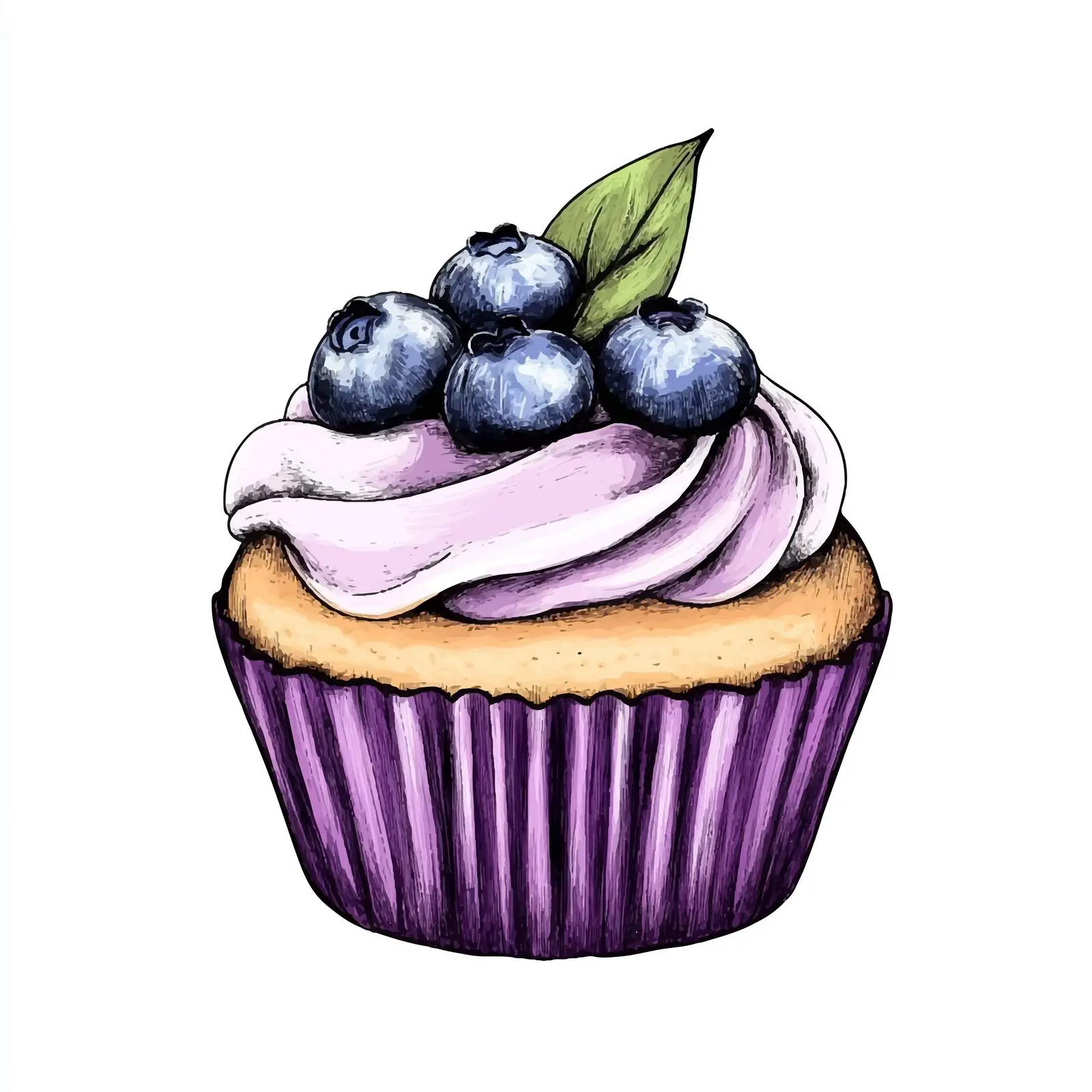 Hand-Drawn Blueberry Cupcake Sketch on White Background — free download from Dotvec