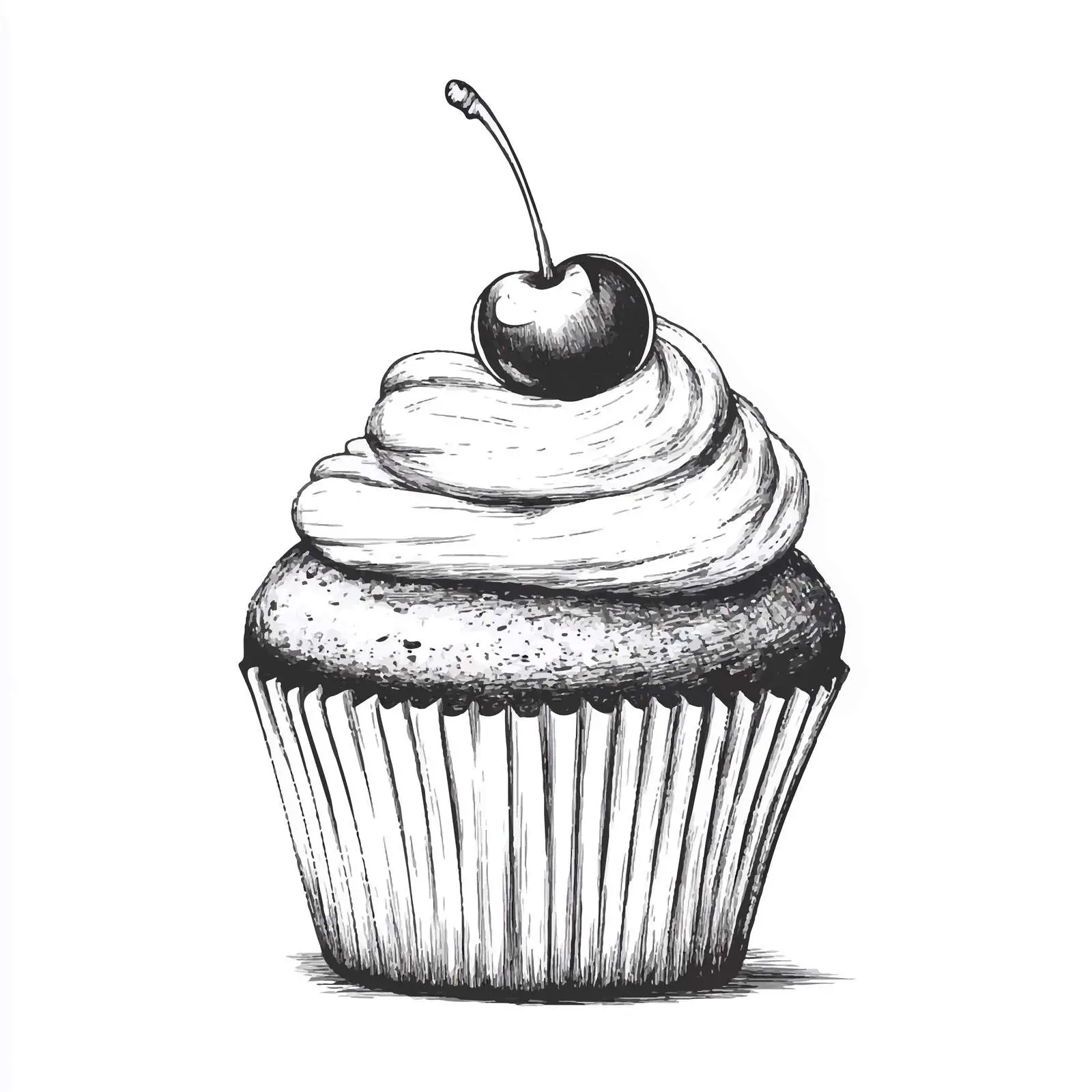 Hand-Drawn Cupcake with Cherry Sketch — free download from Dotvec