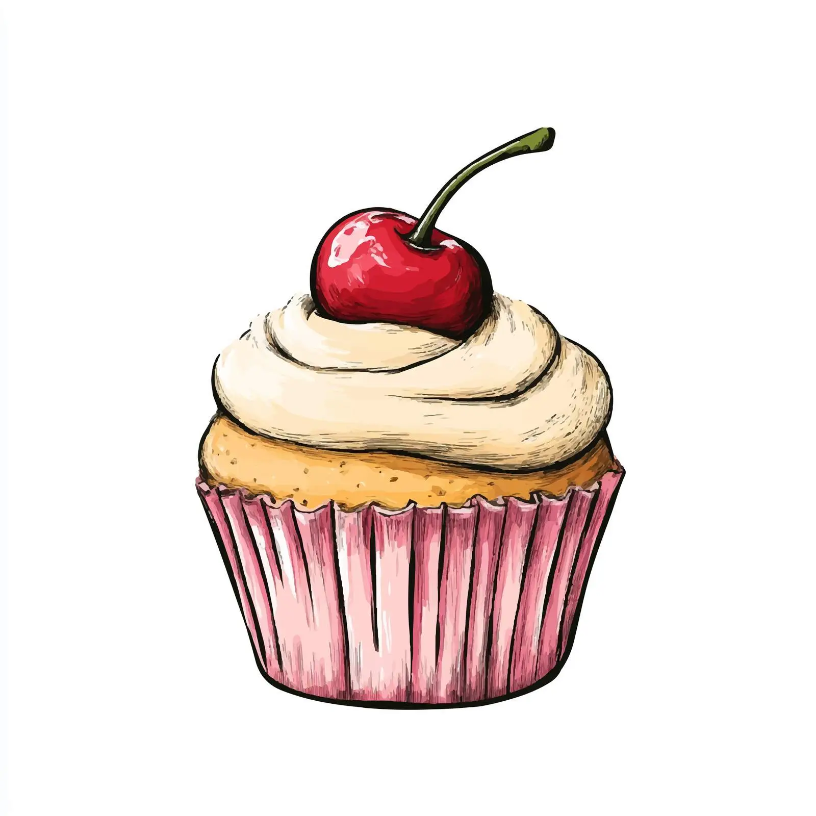 Hand-Drawn Cupcake Illustration with Cherry — free download from Dotvec
