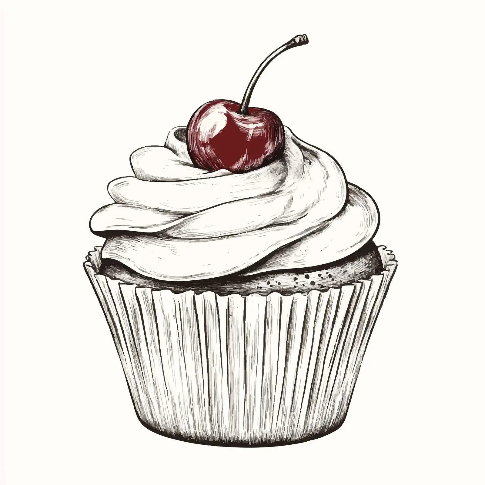 Hand-Drawn Cupcake Sketch with Cherry — free download from Dotvec