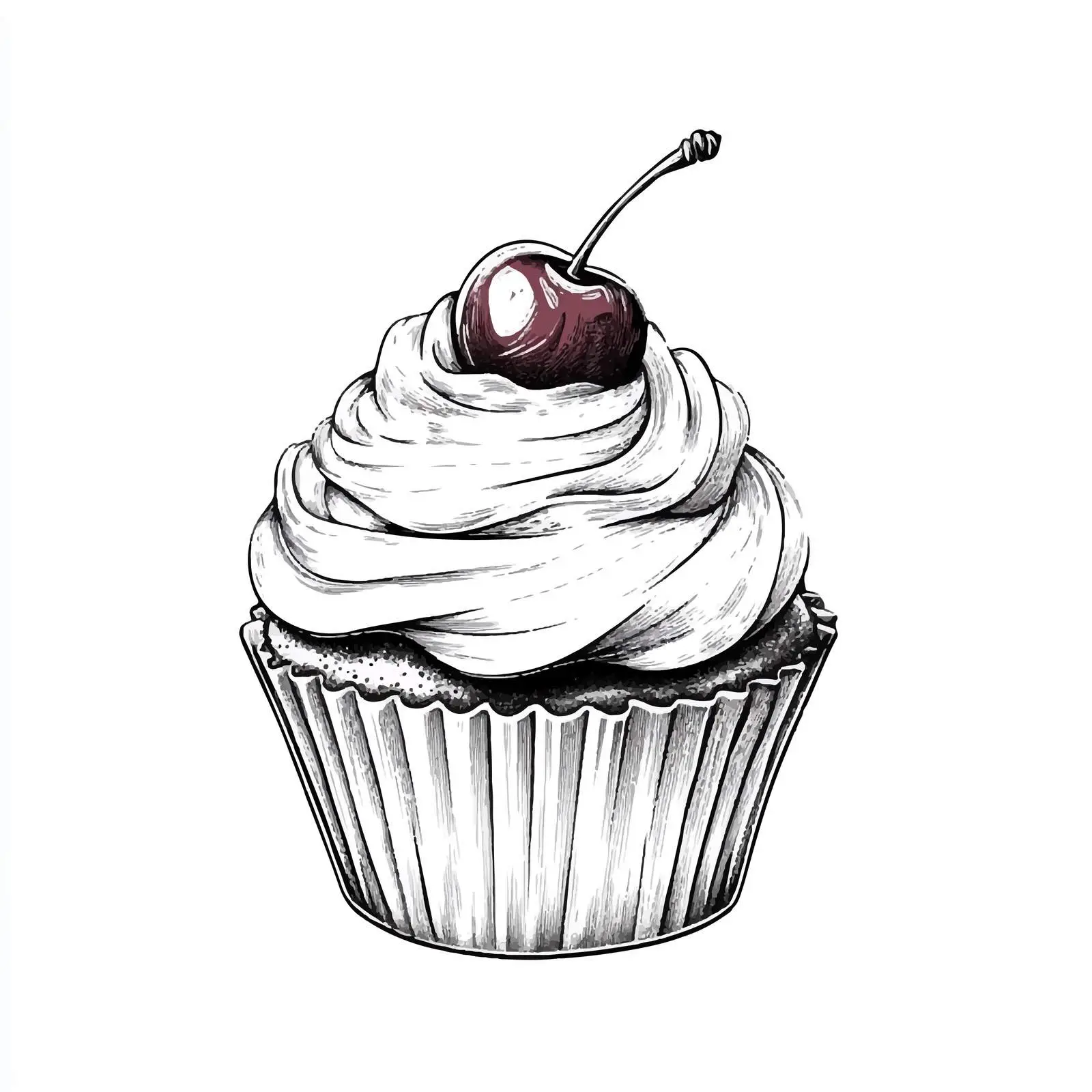 Hand-Drawn Cupcake Sketch with Cherry and Background — free download from Dotvec