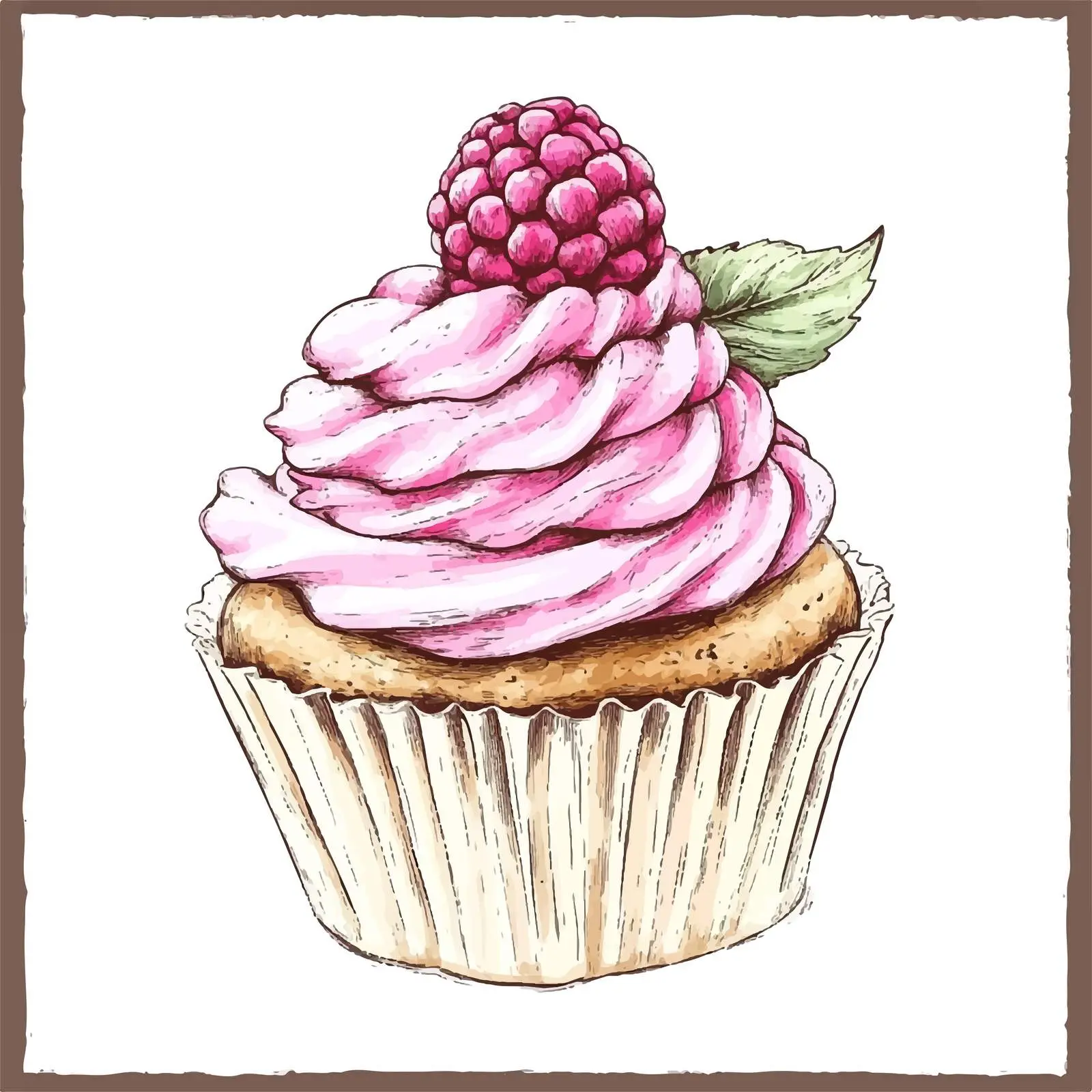Hand-Drawn Cupcake with Raspberry on White Background — free download from Dotvec