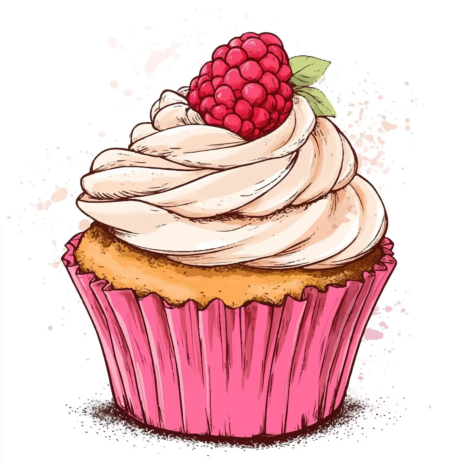 Hand Drawn Cupcake with Raspberry Sketch — free download from Dotvec