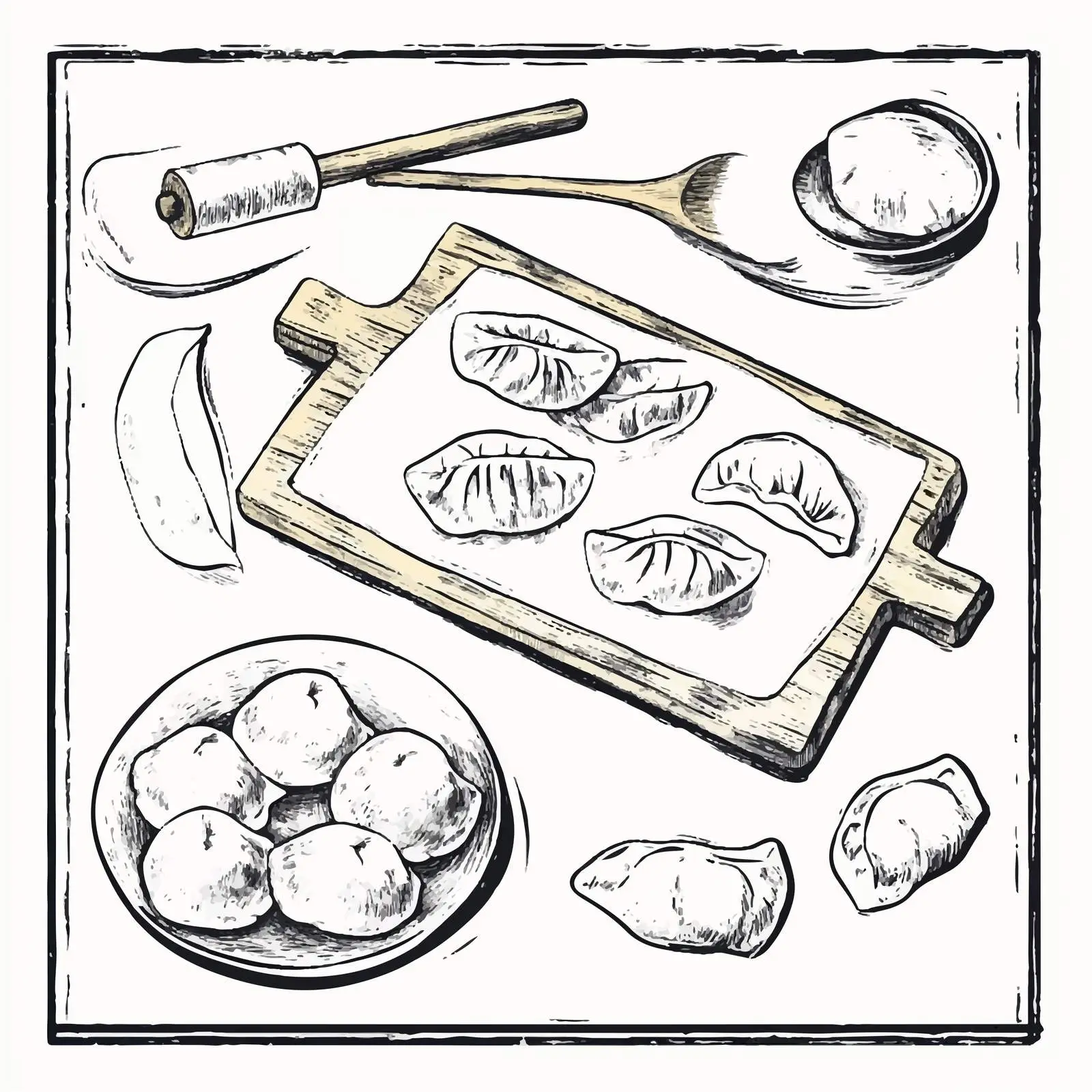Hand-Drawn Dumpling Sketches of Various Shapes — free download from Dotvec