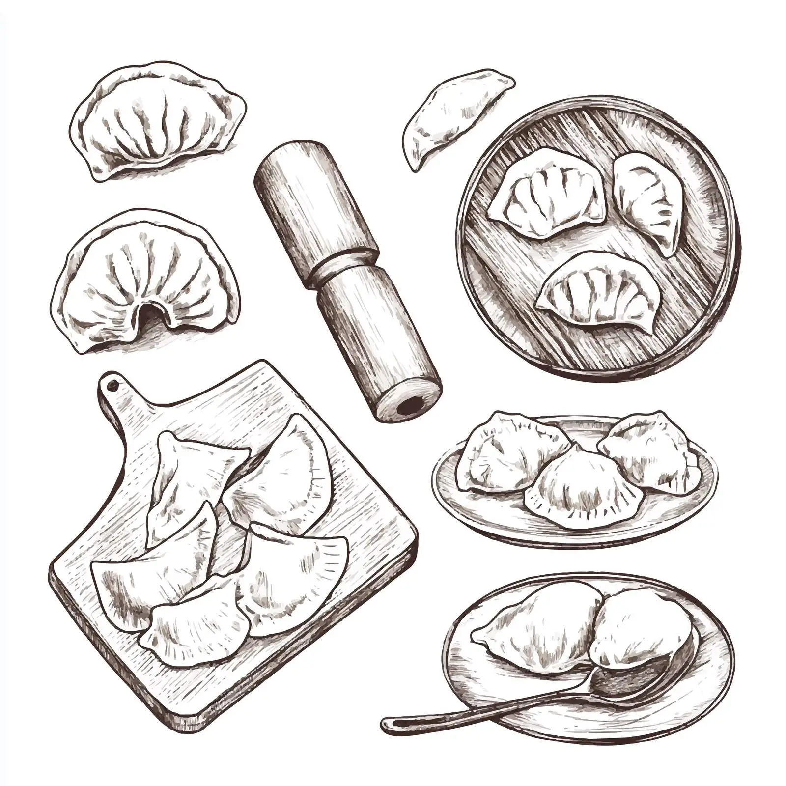 Hand-Drawn Dumpling Sketches in Various Shapes — free download from Dotvec