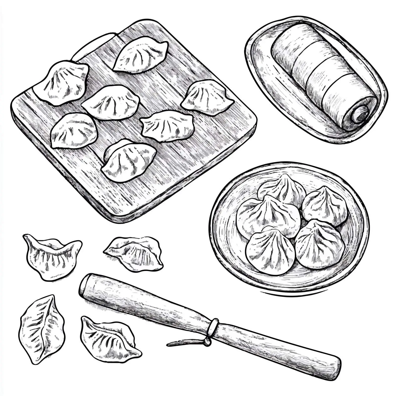 Hand-Drawn Dumpling Sketches for Culinary Art – free dumpling image from Dotvec