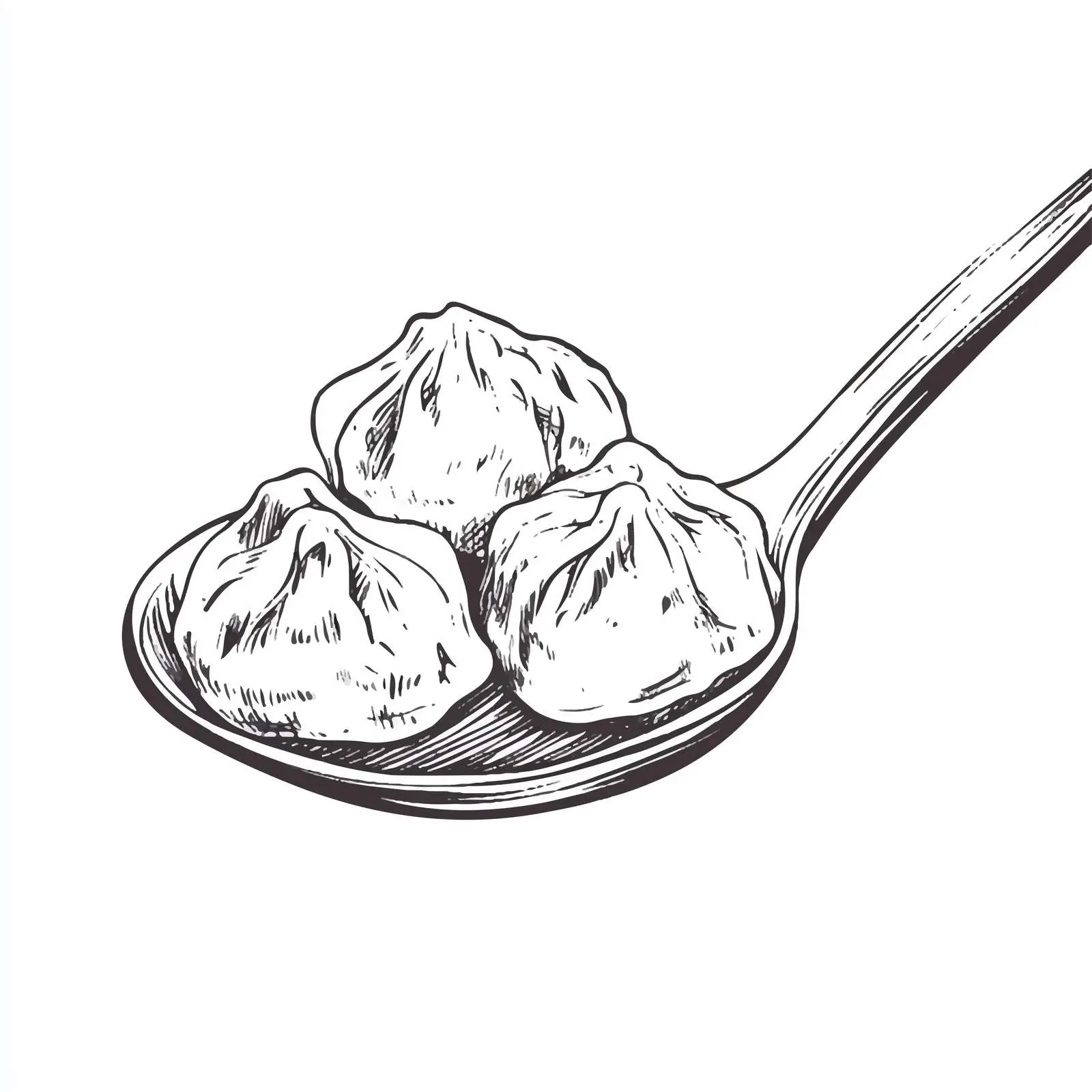 Hand Drawn Dumplings on Spoon Illustration — free download from Dotvec