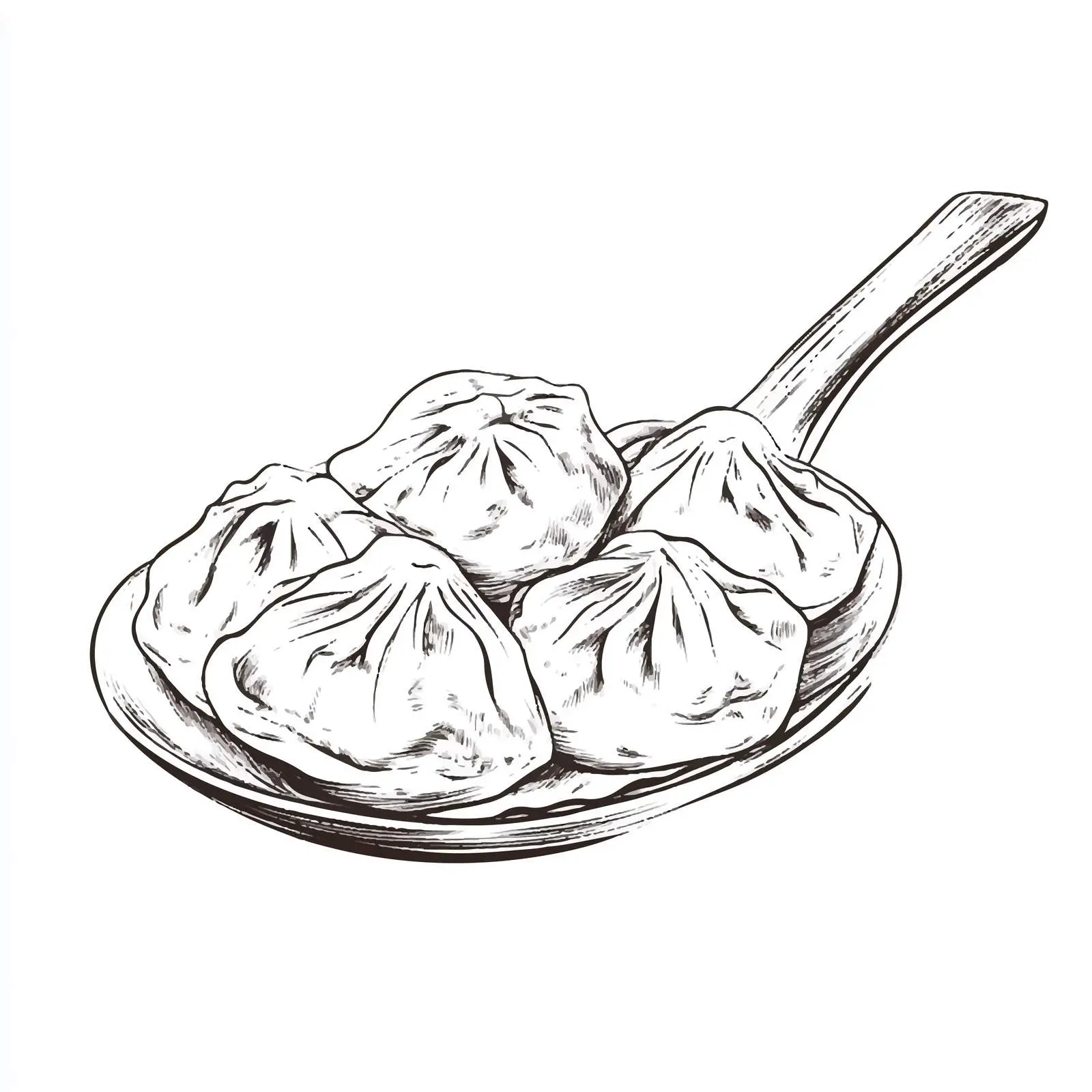 Hand-Drawn Dumplings on Spoon Illustration — free download from Dotvec