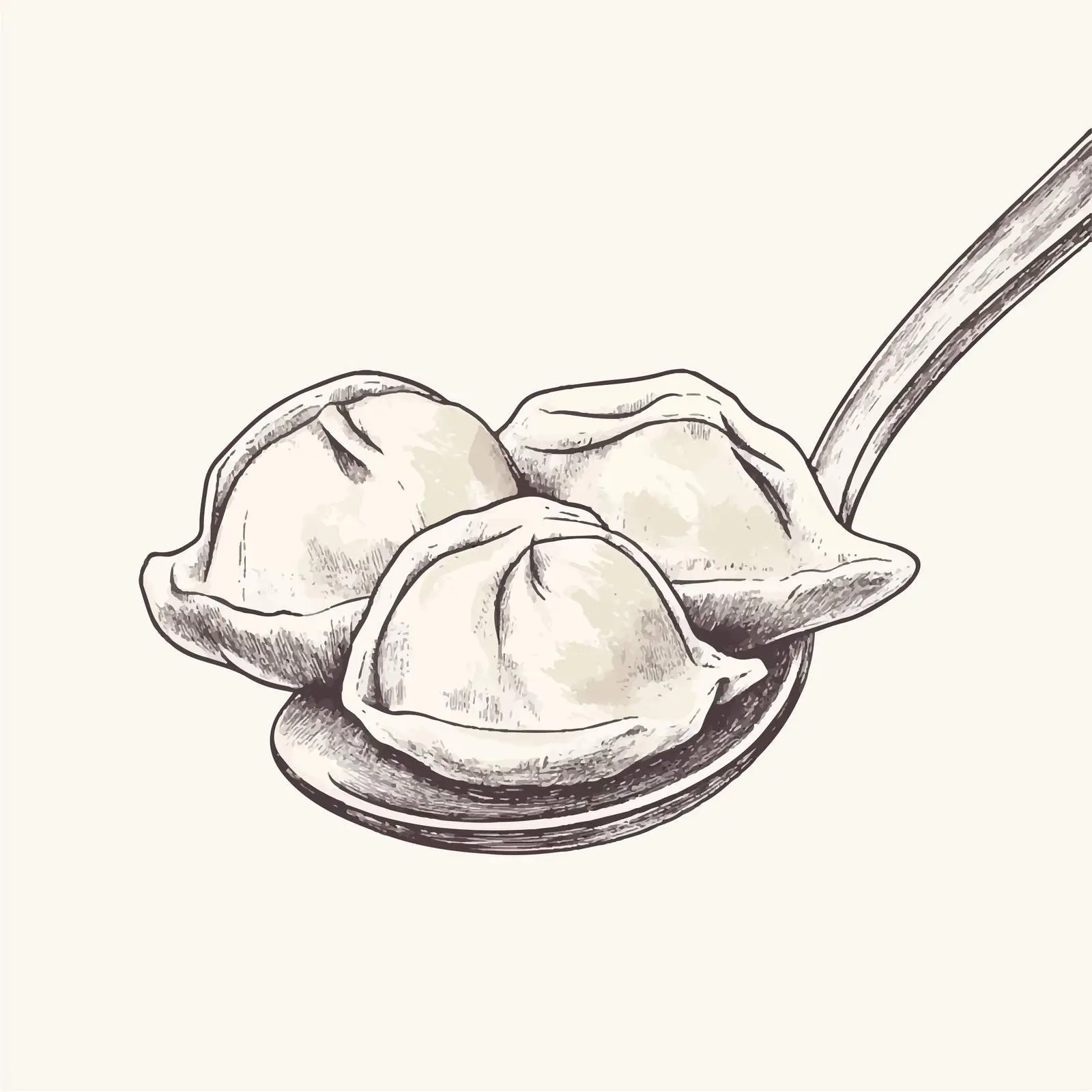 Hand-Drawn Dumplings on Spoon Illustration — free download from Dotvec