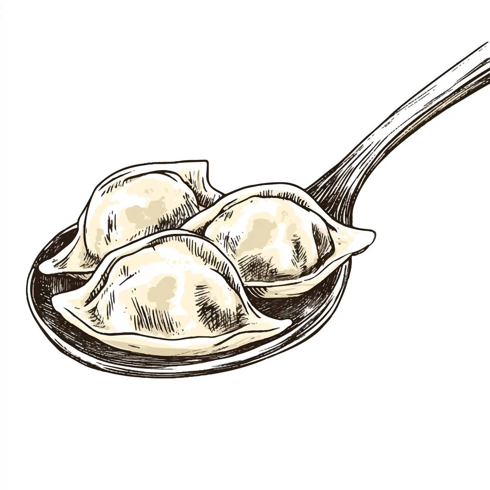 Hand-Drawn Dumplings on Spoon Illustration — free download from Dotvec